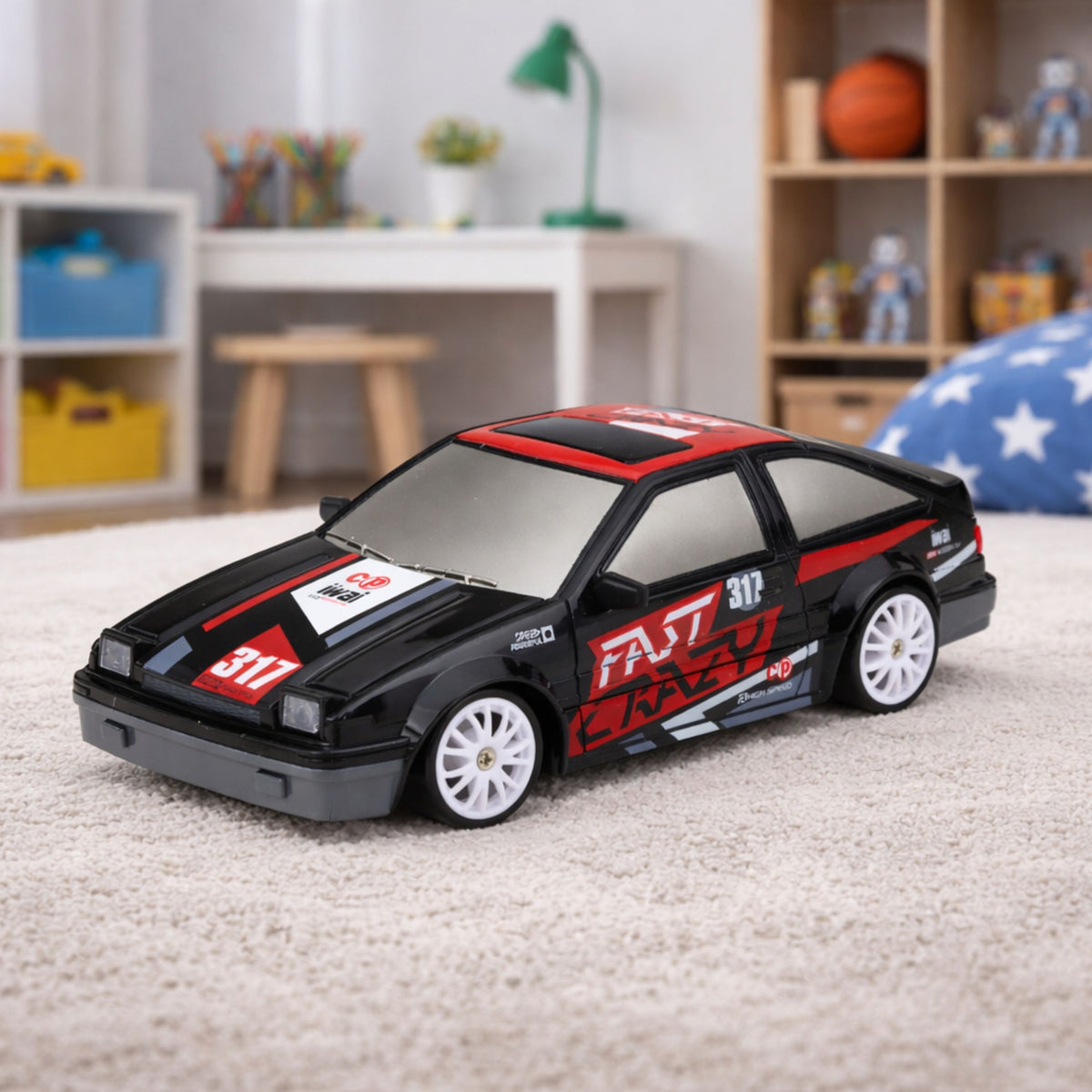 Rc Coupe Remote Control Drift Car With Interchangeable Wheels Black 1:24