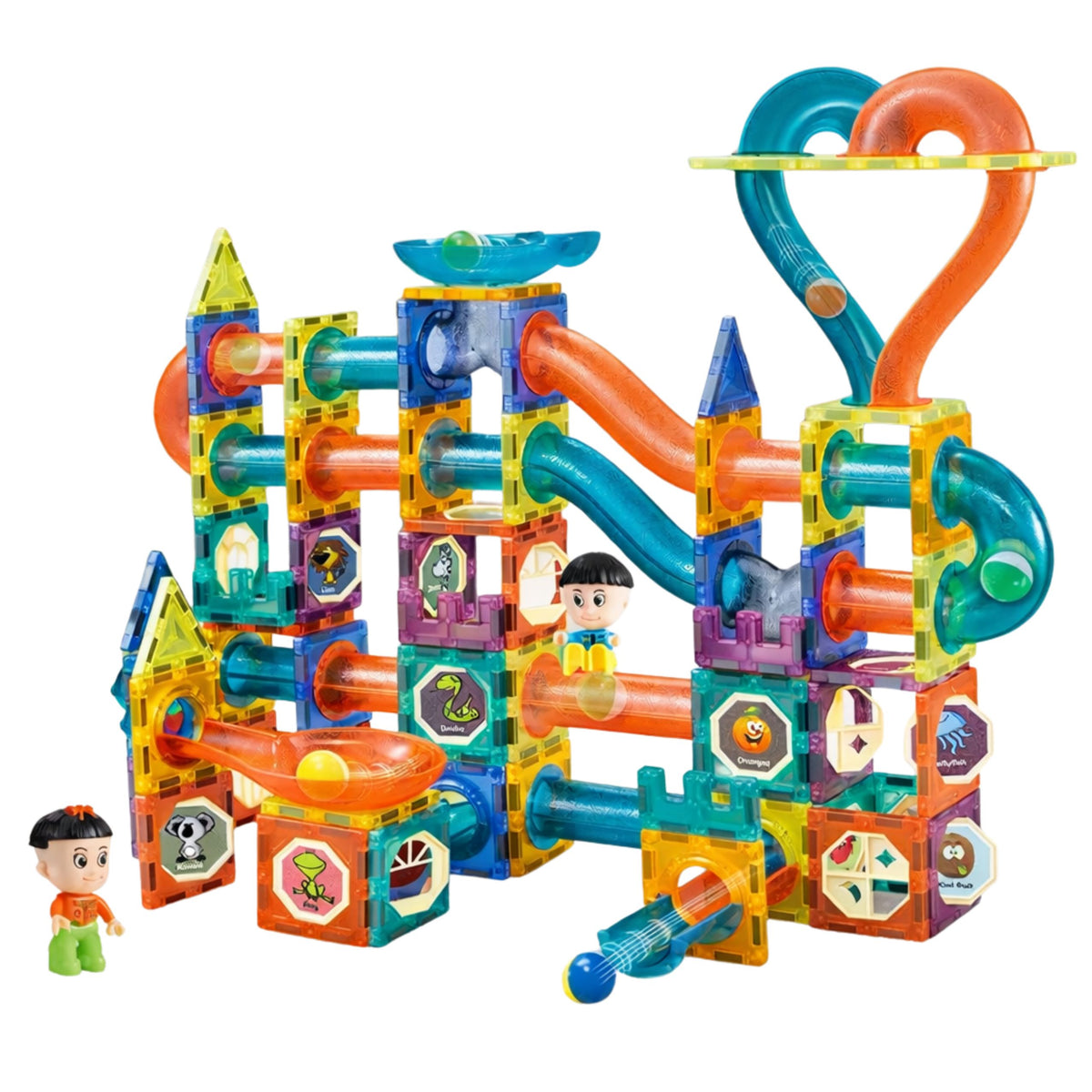 Set Of Magnetic Blocks Ball Track Slide Colorful 188 Pcs.