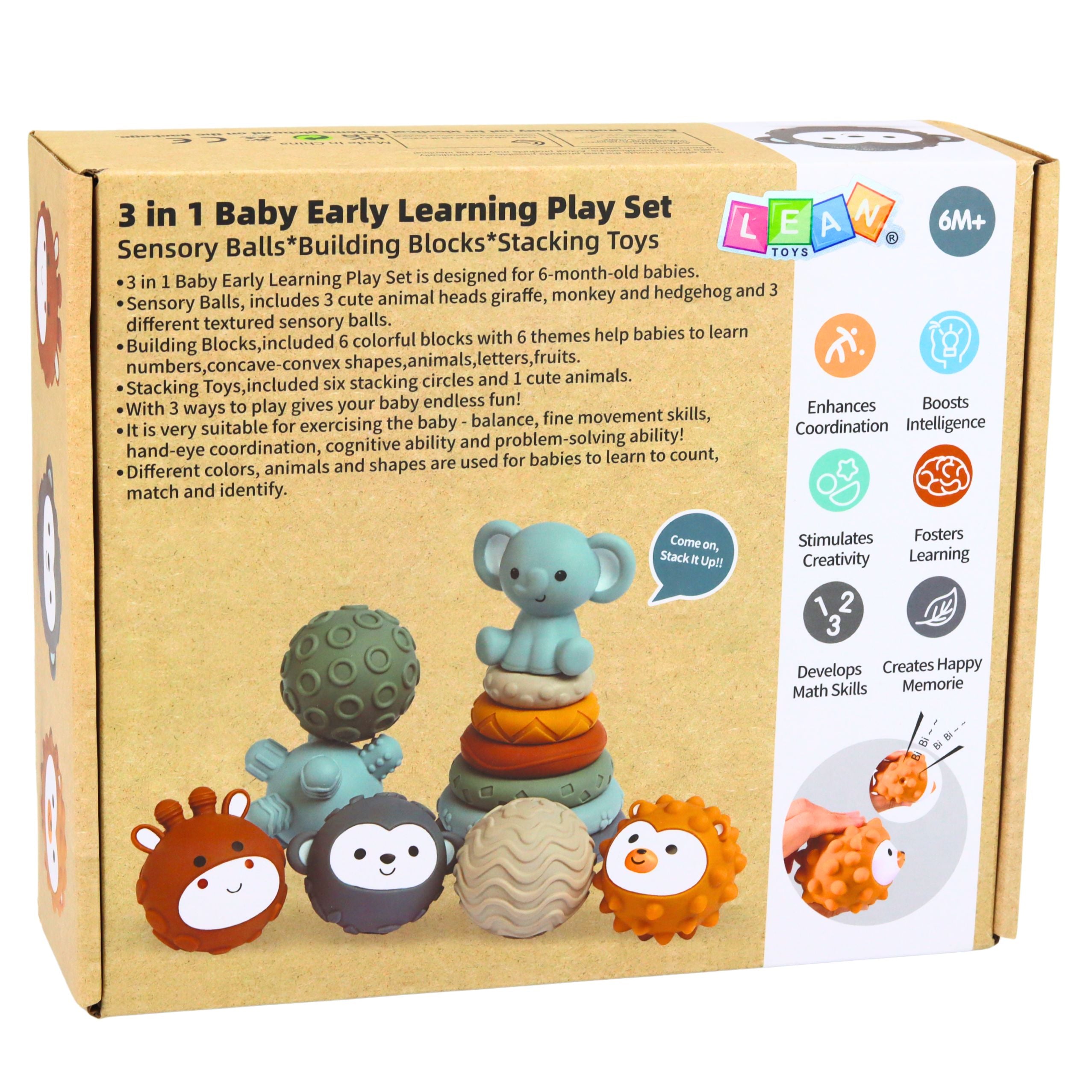 Set Of Sensory Rubber Blocks For Babies 3 In 1 Balls Tower