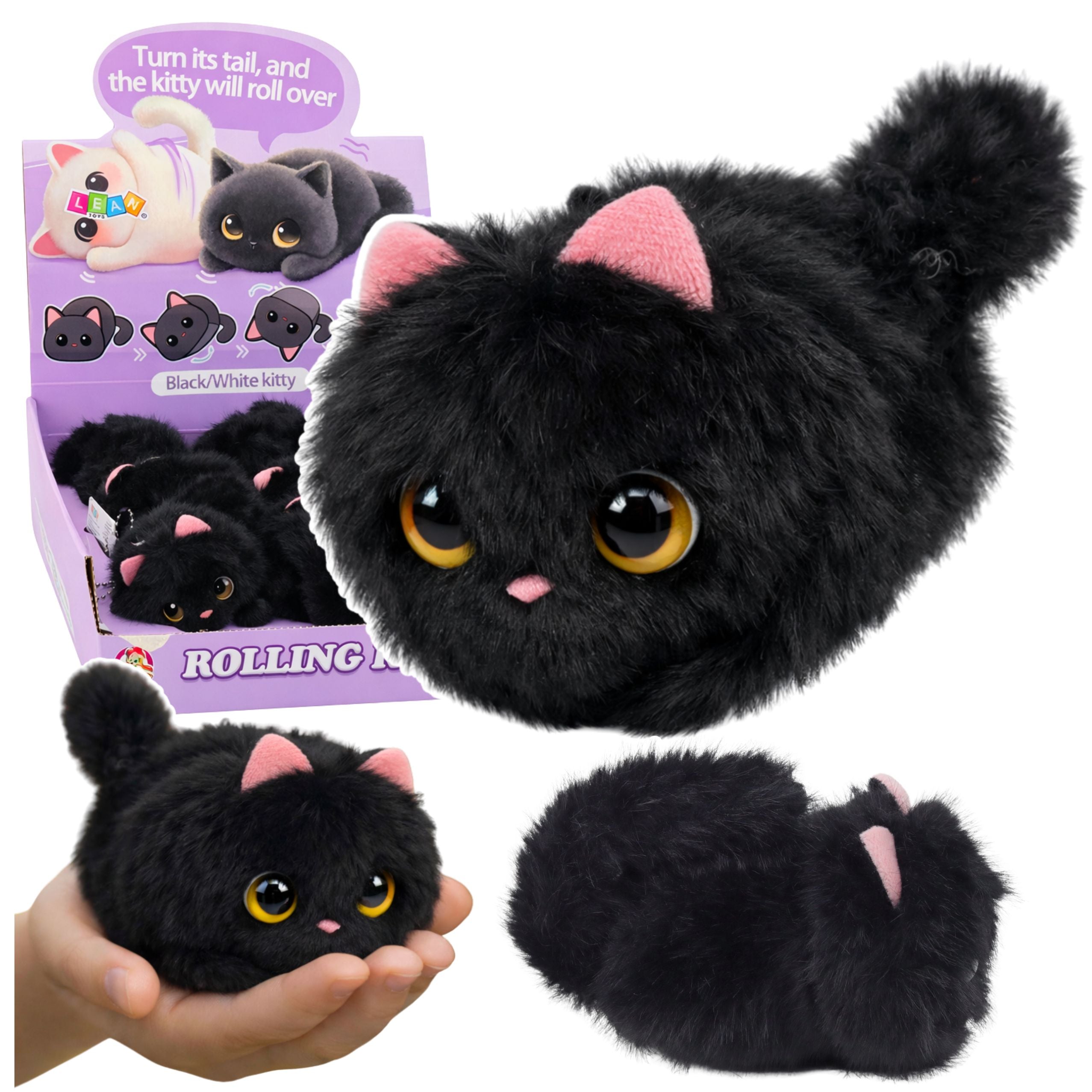 Plush Black Kitten With Wagging Tail And Squeaking Sounds Keychain 9 Cm