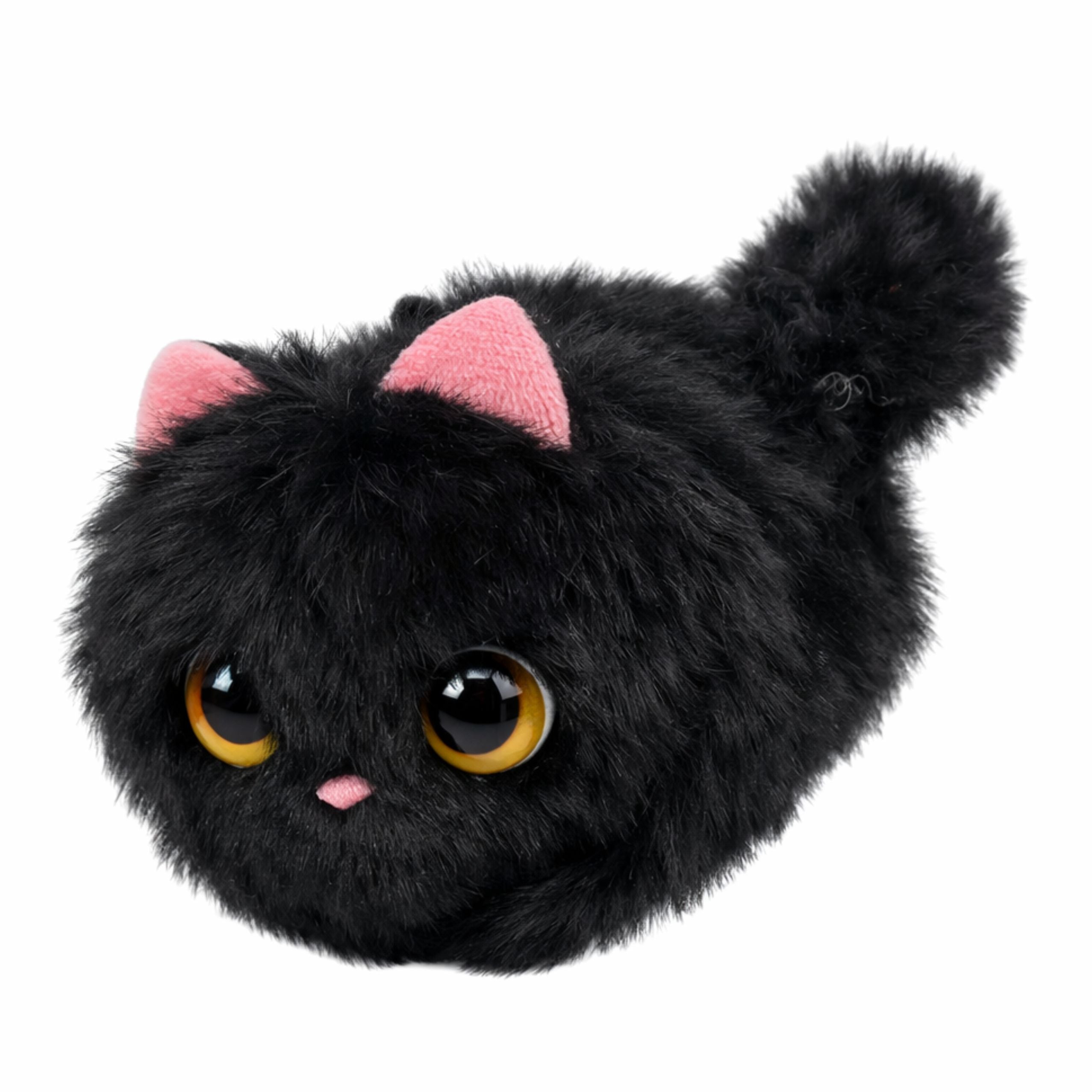 Plush Black Kitten With Wagging Tail And Squeaking Sounds Keychain 9 Cm