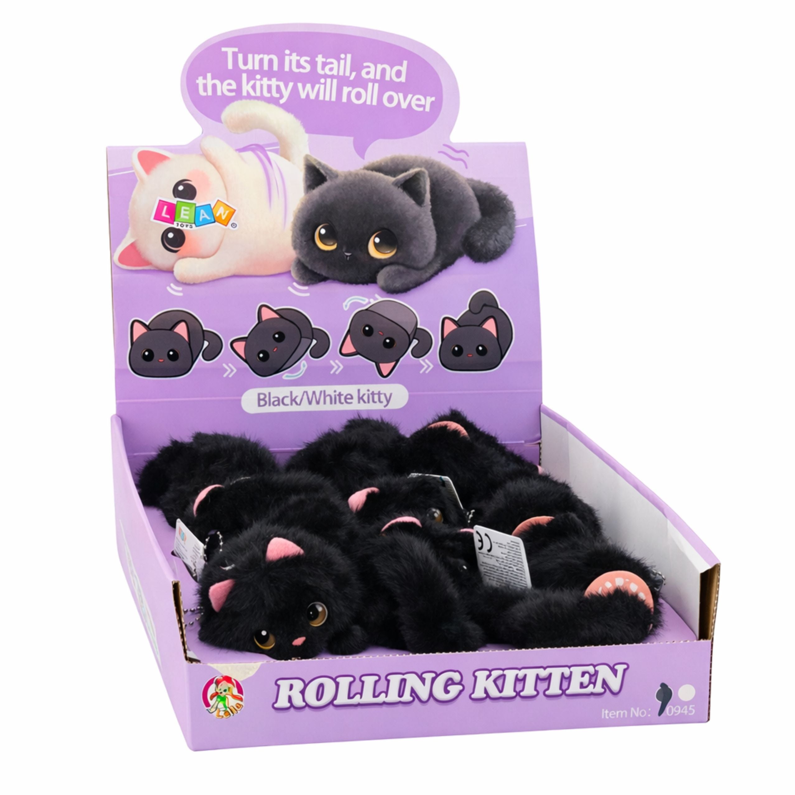 Plush Black Kitten With Wagging Tail And Squeaking Sounds Keychain 9 Cm