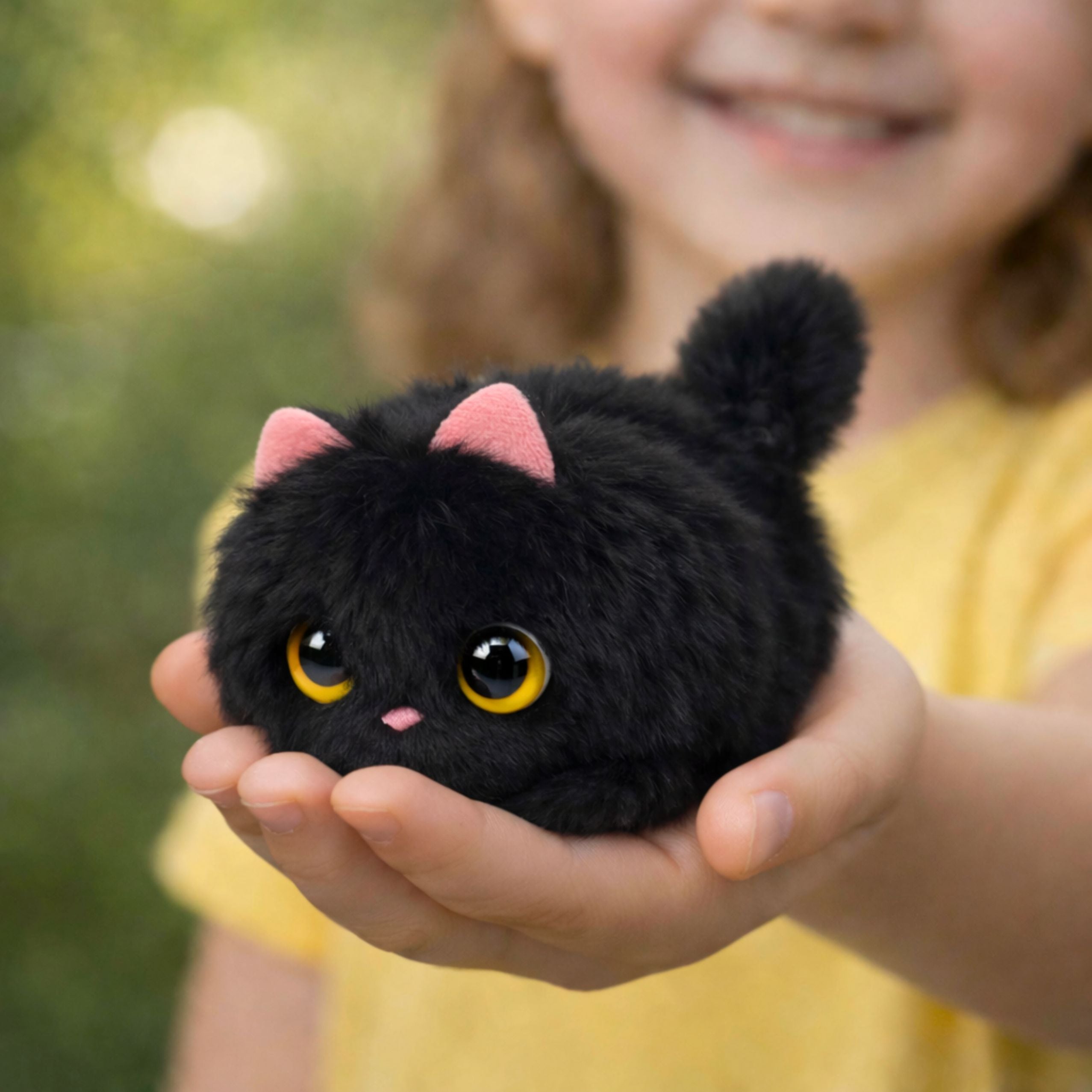 Plush Black Kitten With Wagging Tail And Squeaking Sounds Keychain 9 Cm