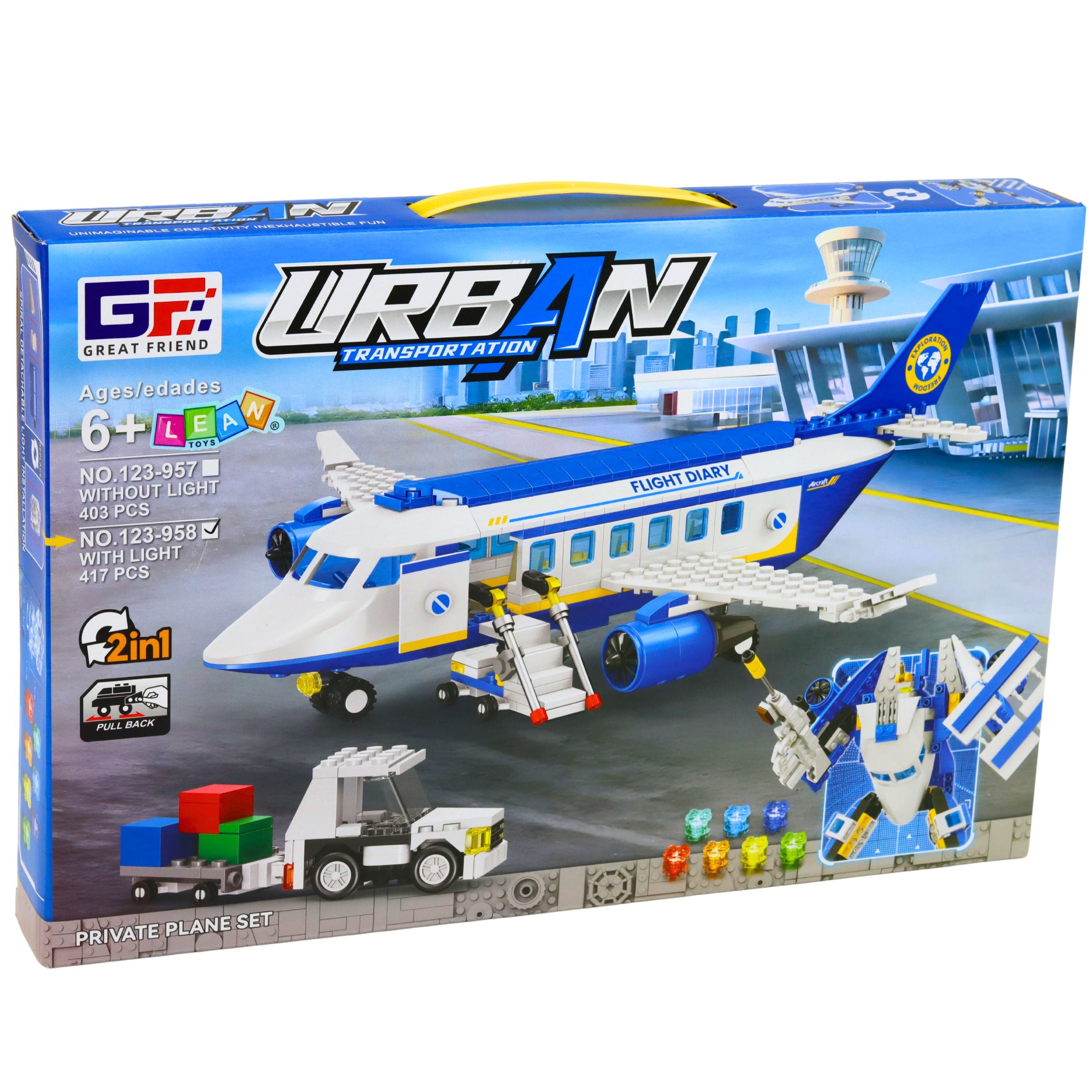 Building Blocks Passenger Plane Robot 2in1 Lights 417 Pcs.