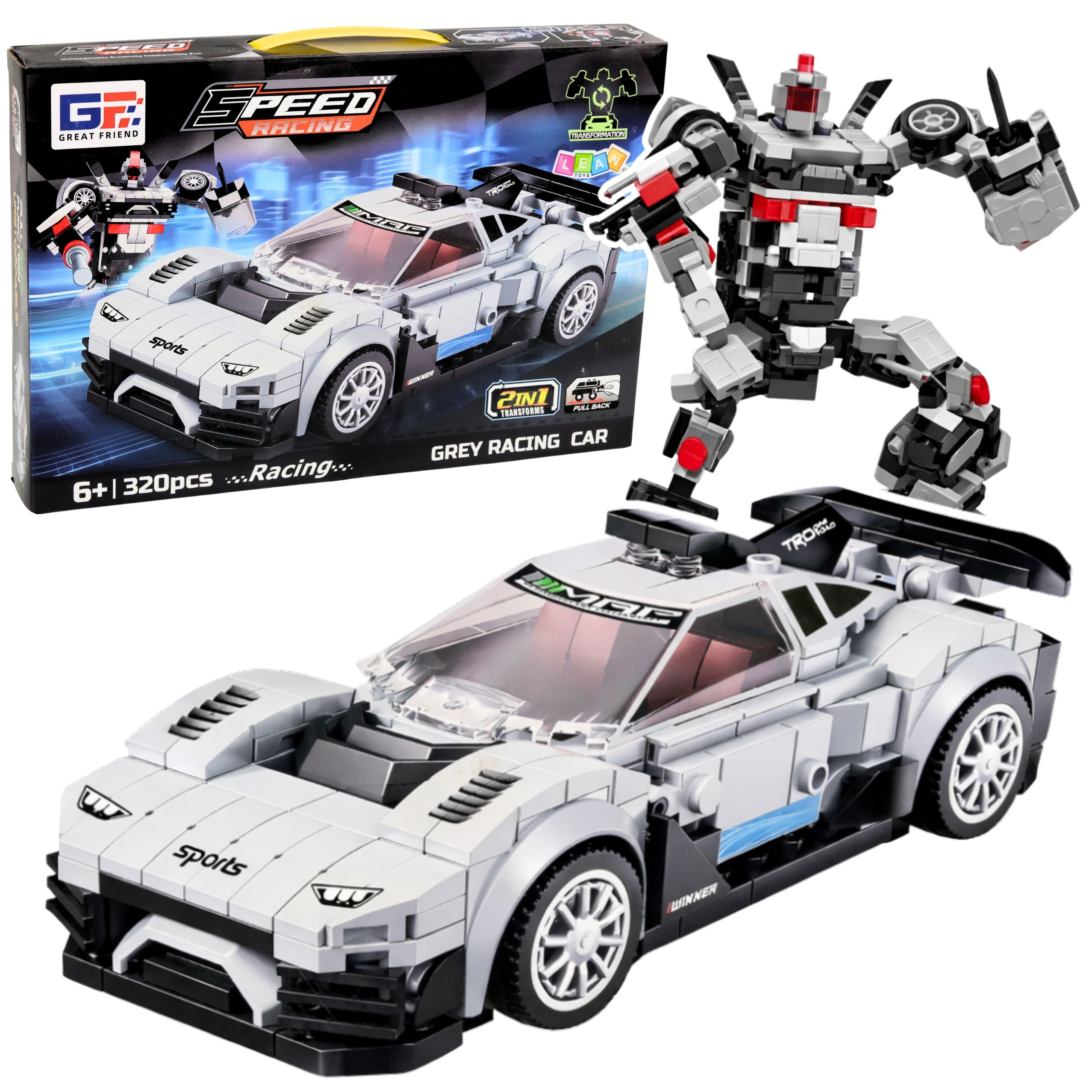 Construction Bricks Racing Car Robot 2in1 White 320 Pcs.