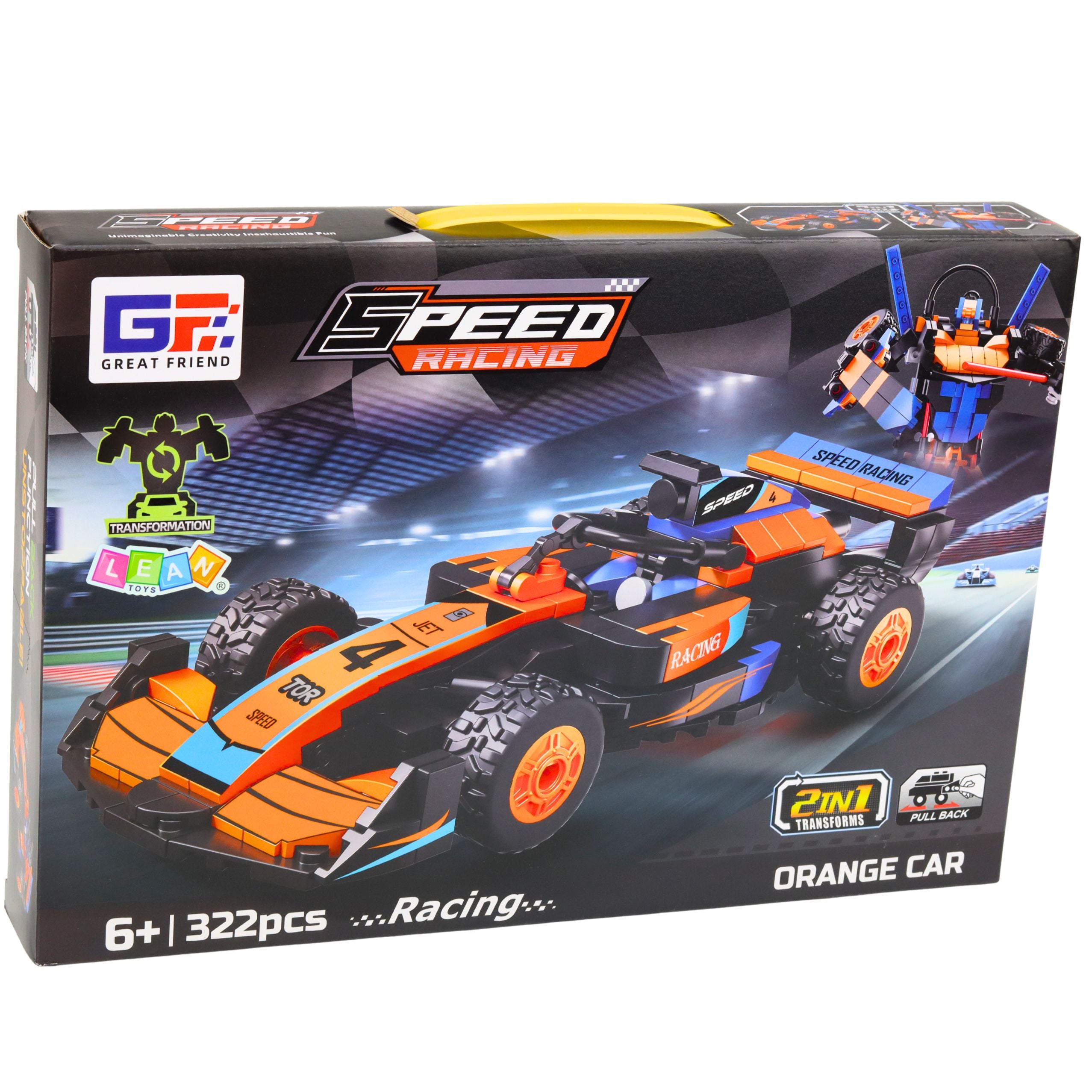 Construction Bricks Car Robot Racer 2in1 Orange 322 Pcs.