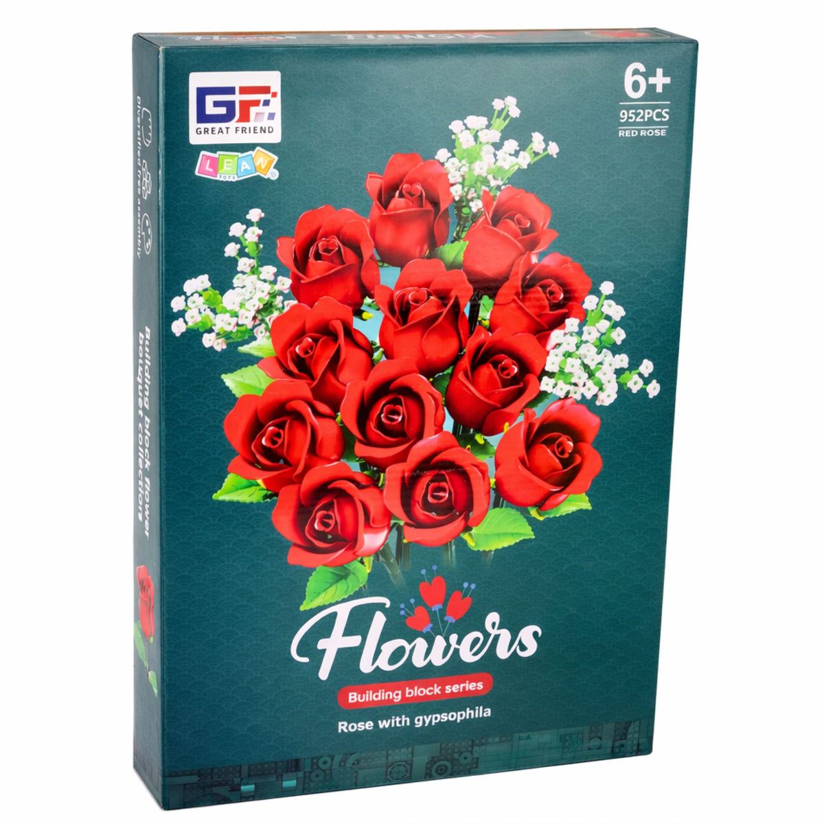 Construction Blocks Flower Bouquet Red Roses Gypsophila 952 Pcs.