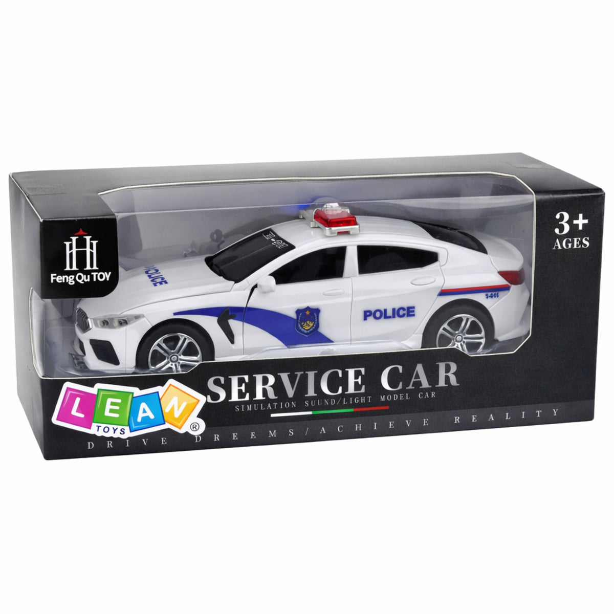Le luci motorizzate delle porte di apertura dell'auto della polizia suonano bianche