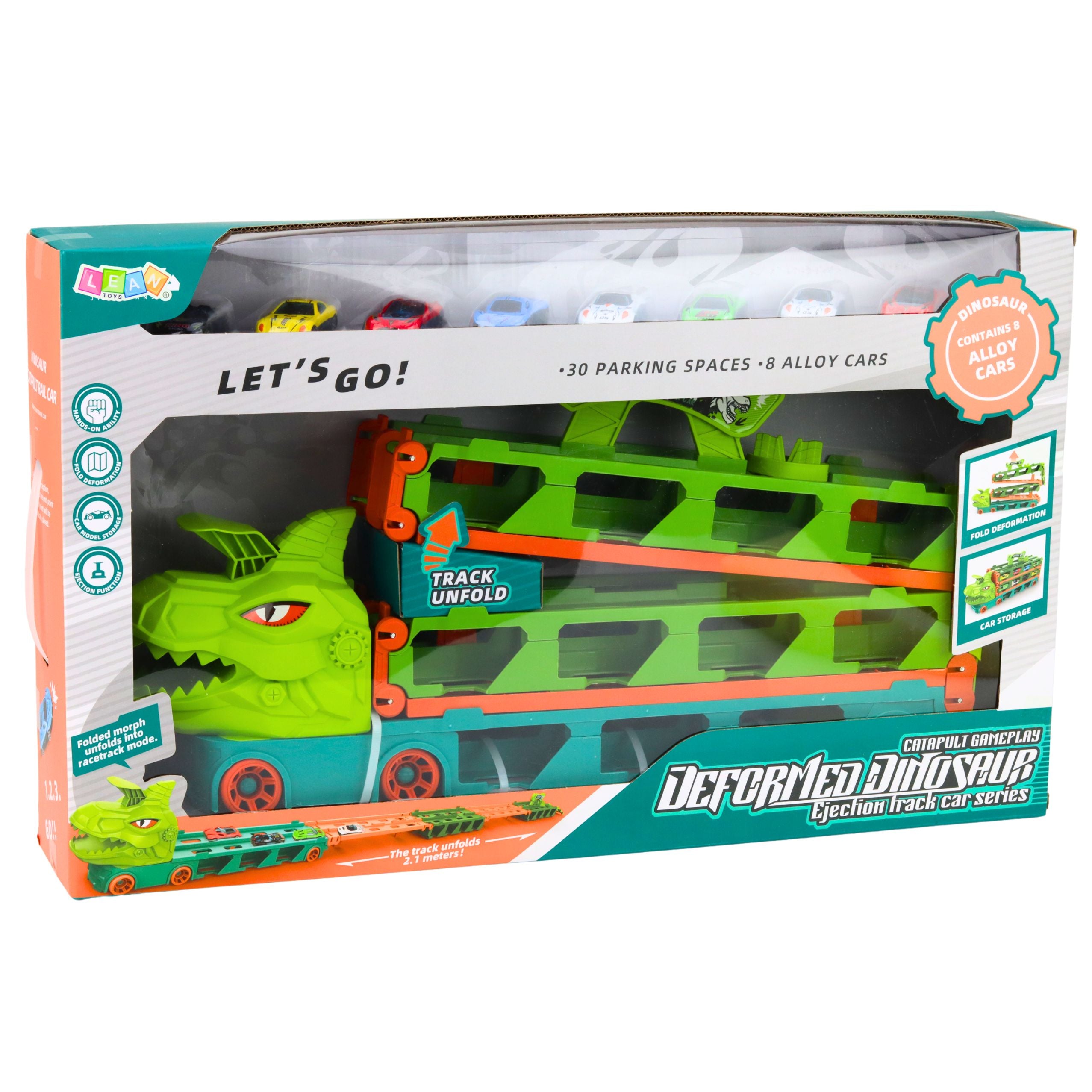 Dinosaur Truck With Springs Track For Cars Transporter Launcher 4in1
