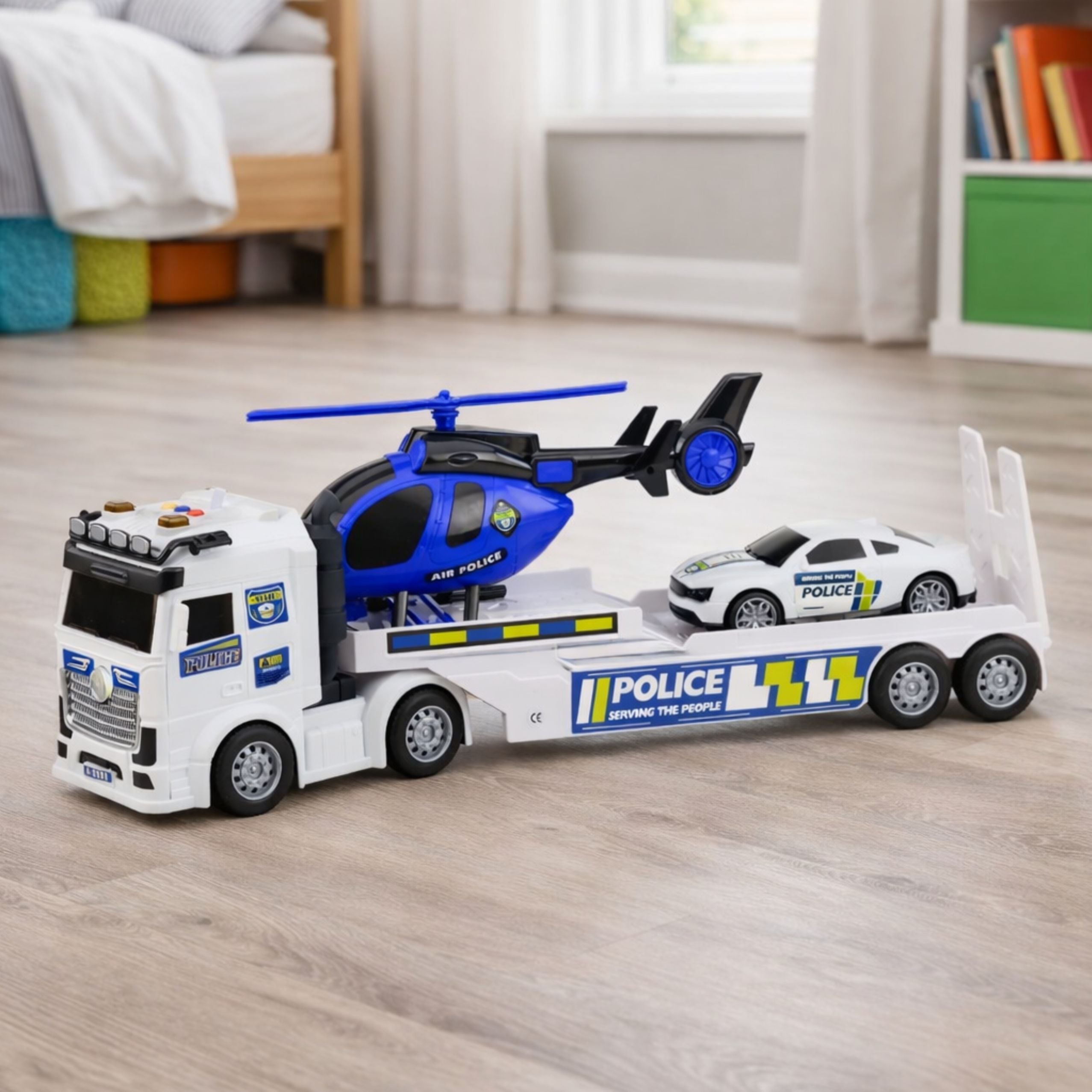 Police Truck Tow Truck Car Helicopter Lights Sound Set