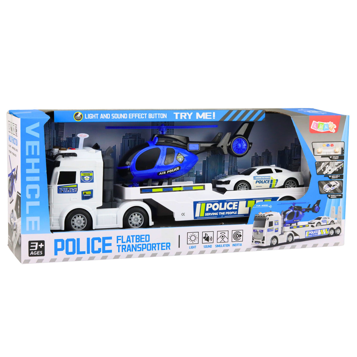 Police Truck Tow Truck Car Helicopter Lights Sound Set