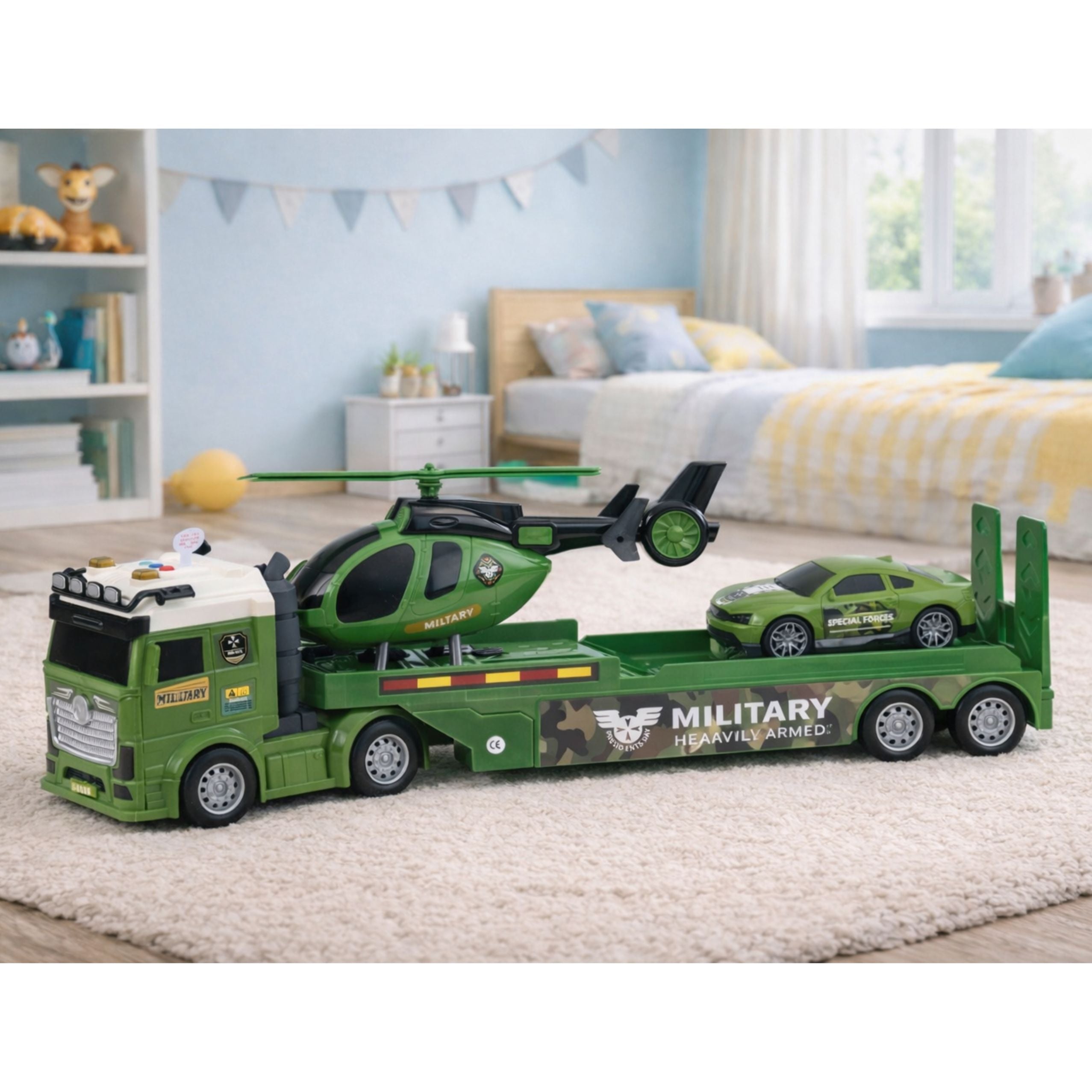 Military Set Military Truck Tow Truck Car Helicopter Lights Sound