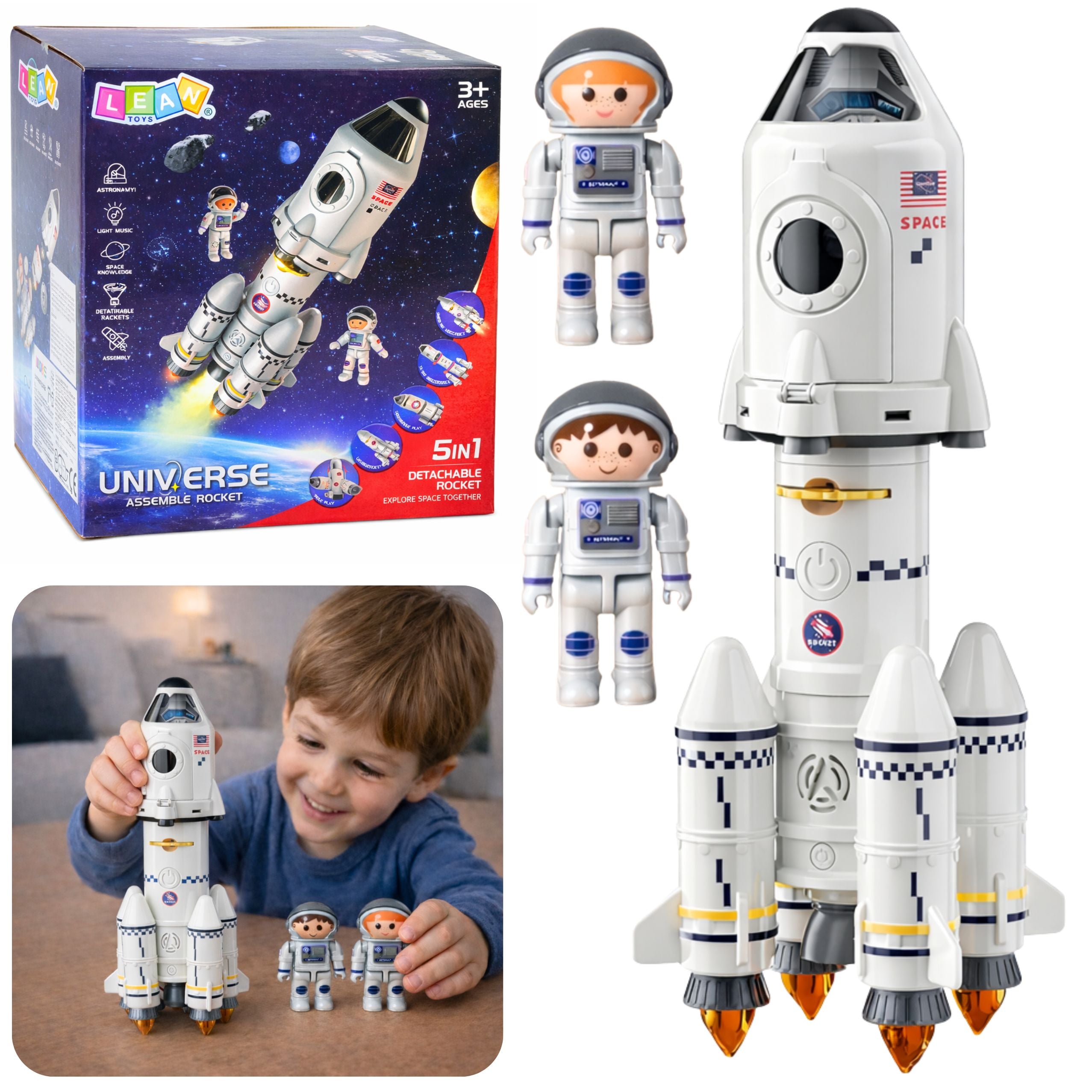 Educational Toy Space Rocket 5 In 1 Astronauts Lights Sounds