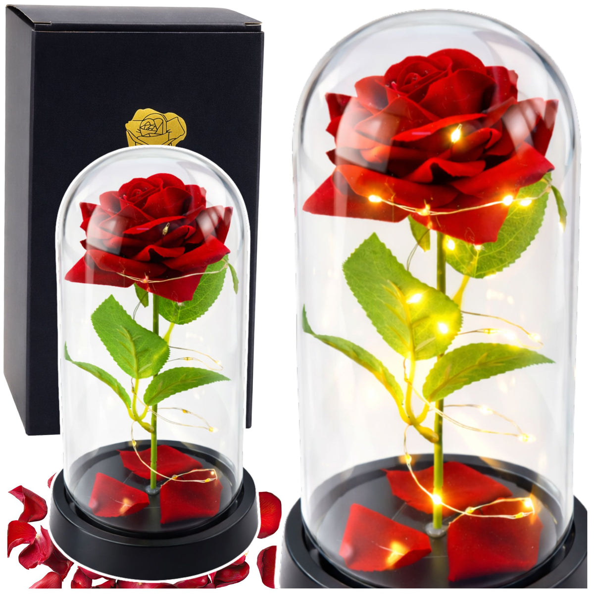 Eternal Rose In Glass Dome Led Lighting Red 21.5 X 11 Cm