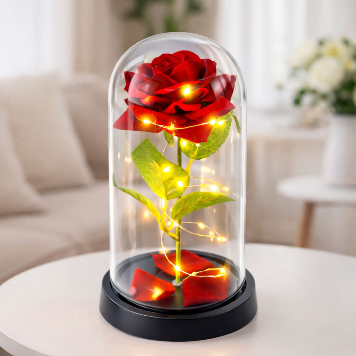 Eternal Rose In Glass Dome Led Lighting Red 21.5 X 11 Cm