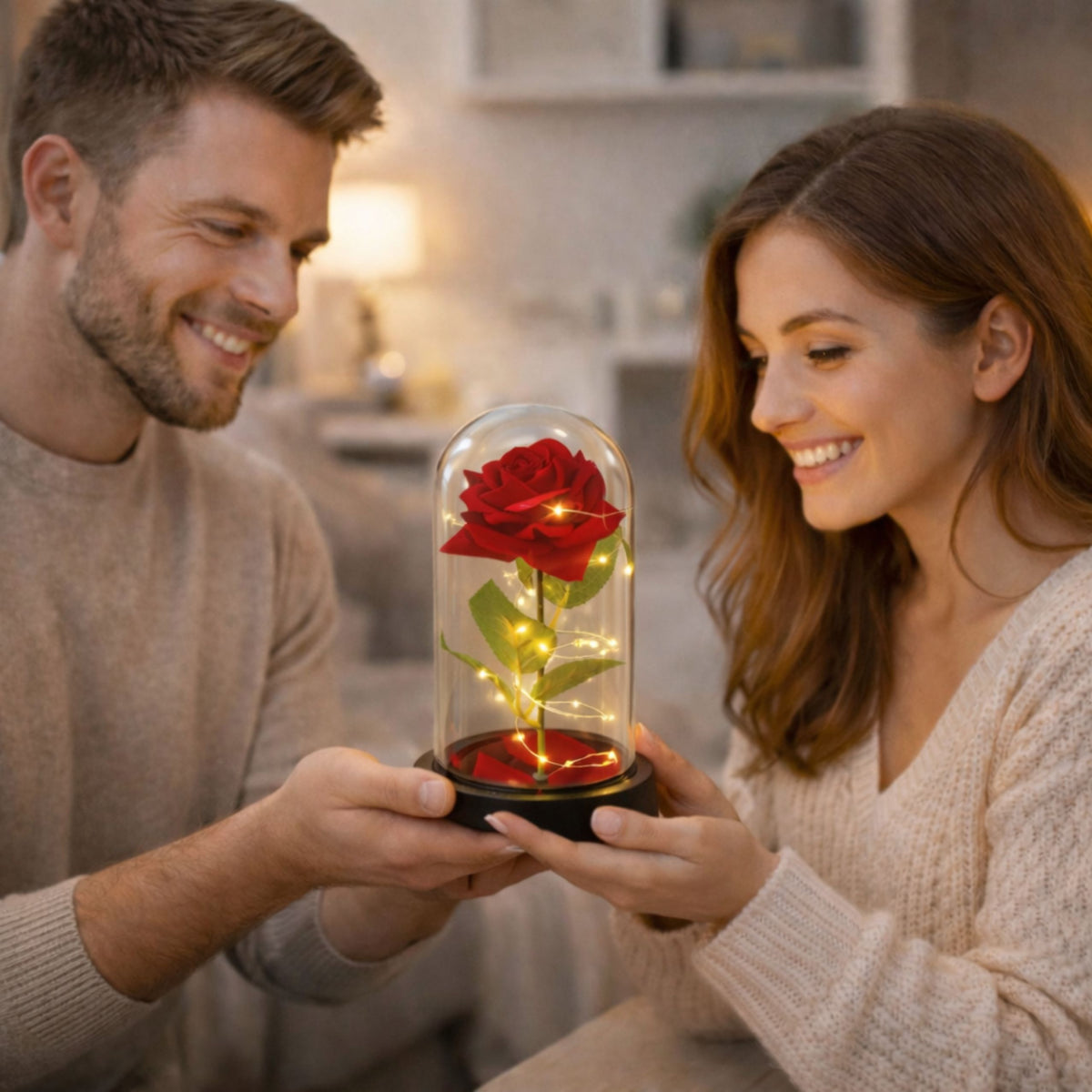 Eternal Rose In Glass Dome Led Lighting Red 21.5 X 11 Cm
