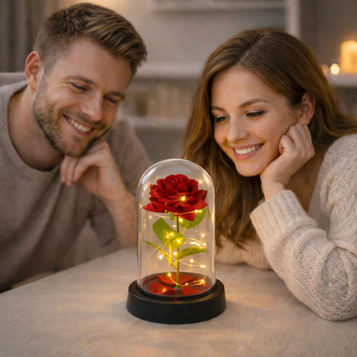 Eternal Rose In Glass Dome Led Lighting Red 21.5 X 11 Cm