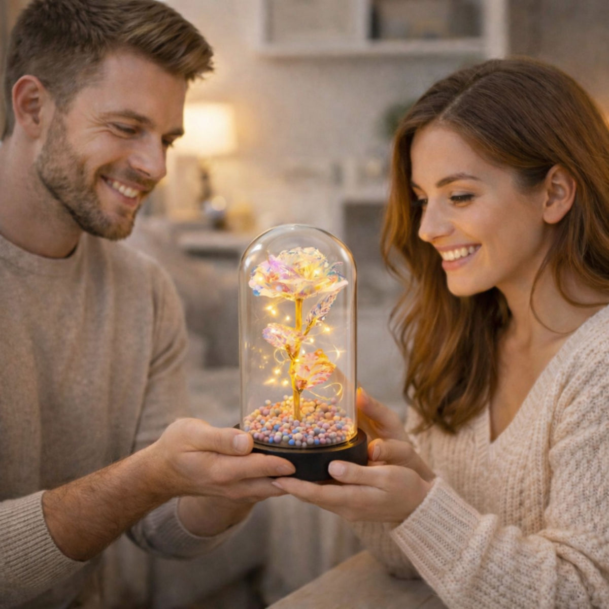 Eternal Rose In A Glass Dome Led Crystal Lighting 21.5 X 11 Cm