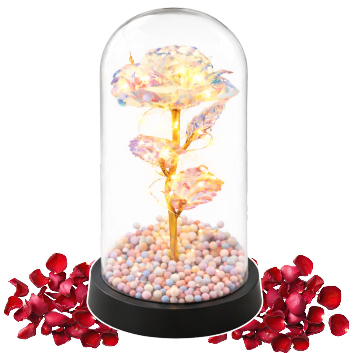 Eternal Rose In A Glass Dome Led Crystal Lighting 21.5 X 11 Cm