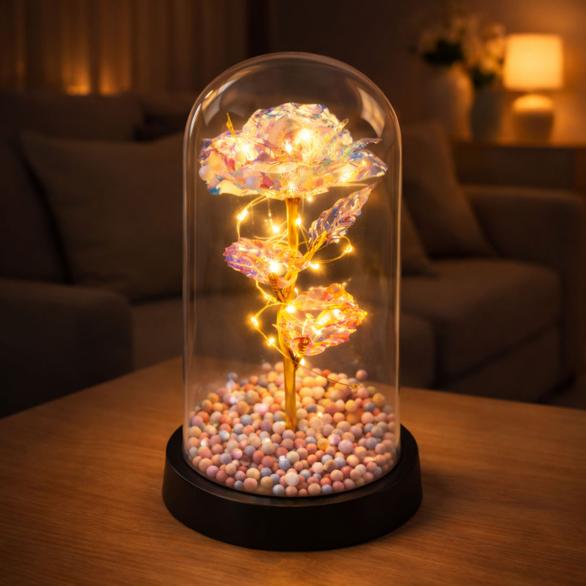 Eternal Rose In A Glass Dome Led Crystal Lighting 21.5 X 11 Cm
