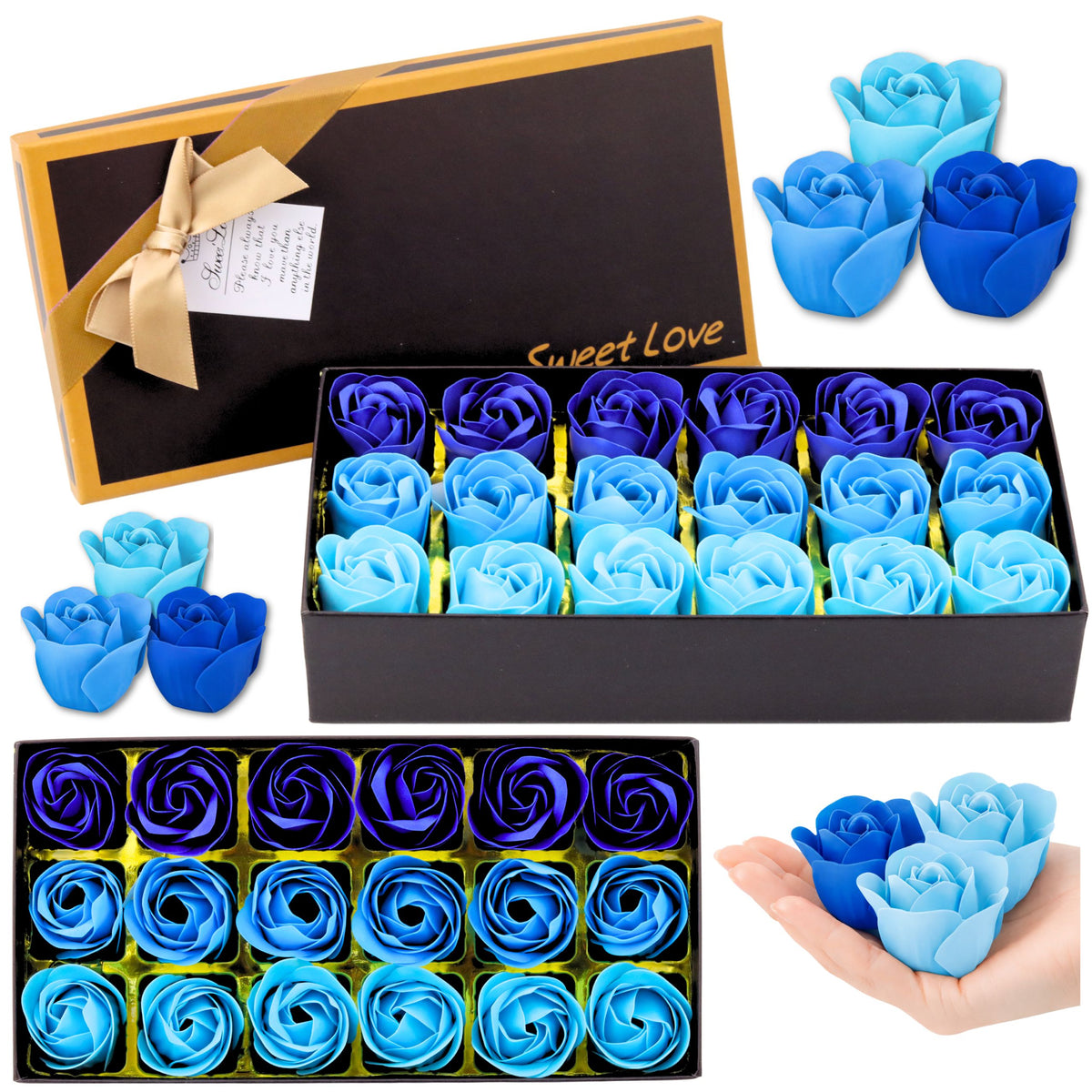 Blumenkasten Ewige duftende Rosen Blumen in einer Box Blau 18 Stk.