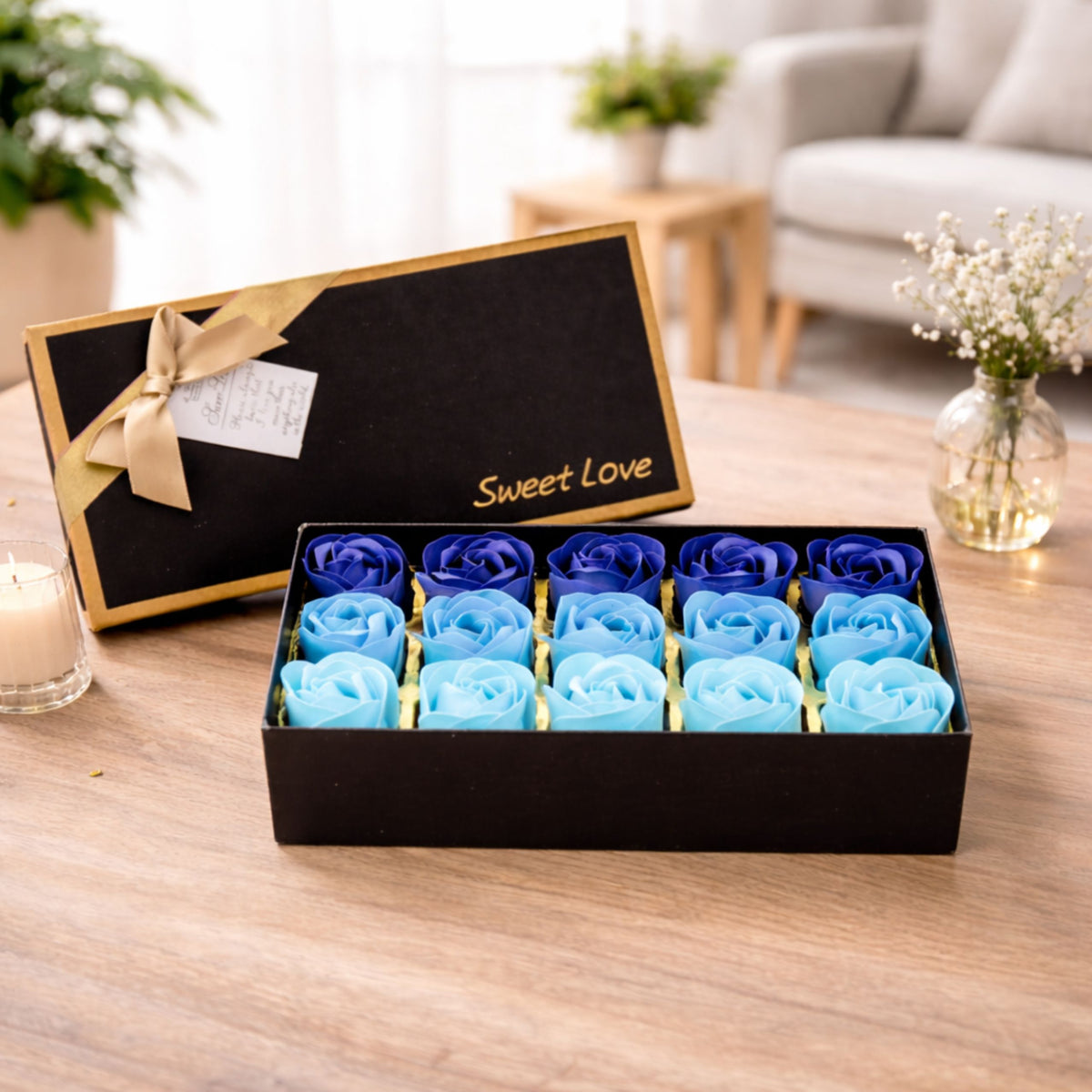 Flower Box Eternal Fragrant Roses Flowers In A Box Blue 18 Pcs.
