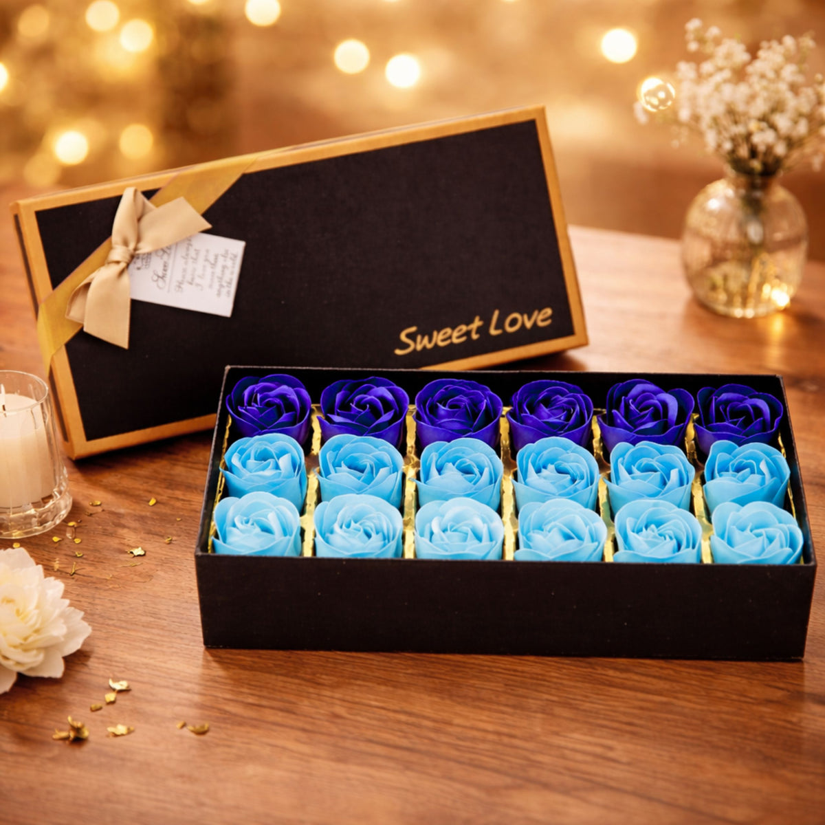 Flower Box Eternal Fragrant Roses Flowers In A Box Blue 18 Pcs.