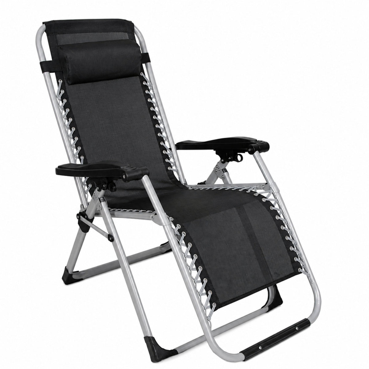 Folding Garden Beach Deckchair With Table And Headrest Steel Anthracite