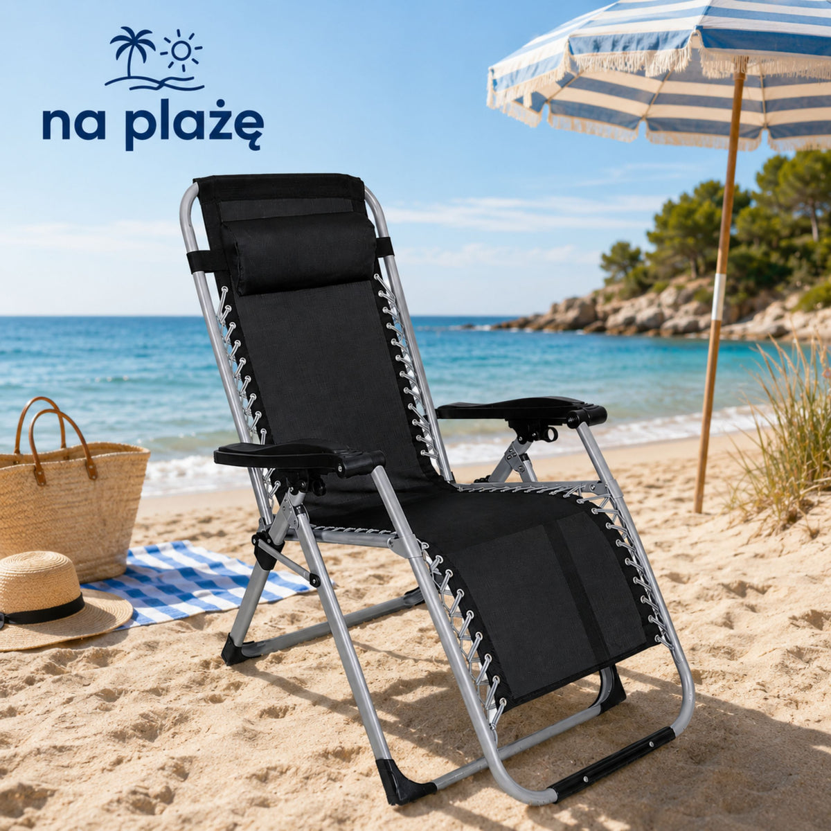 Folding Garden Beach Deckchair With Table And Headrest Steel Anthracite