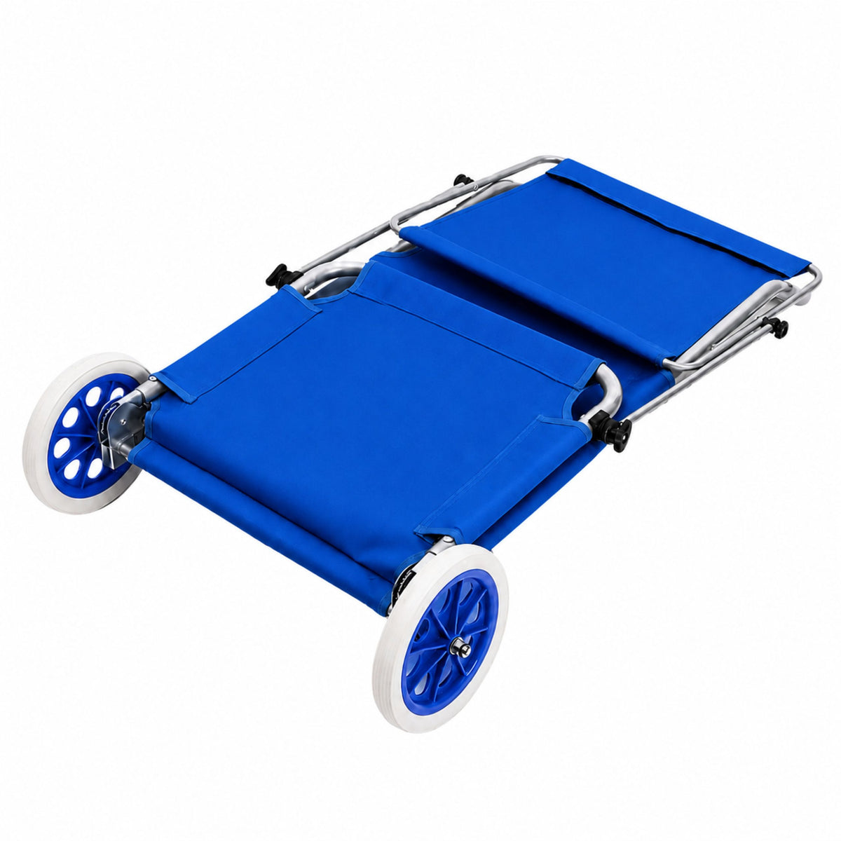 Folding Garden Beach Deckchair On Wheels With Canopy Metal Blue