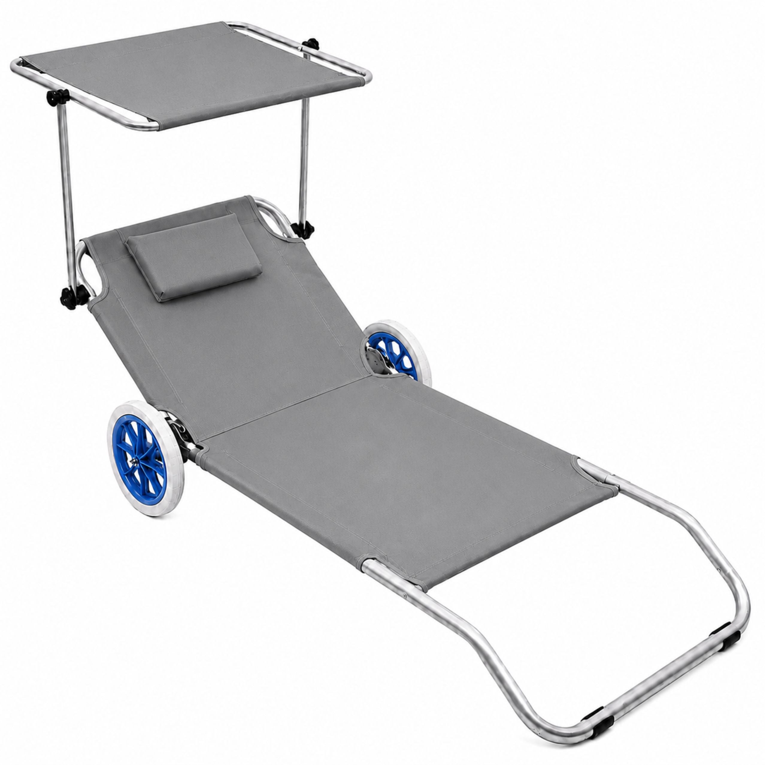 Garden Beach Deckchair On Wheels With Folding Canopy Metal Gray