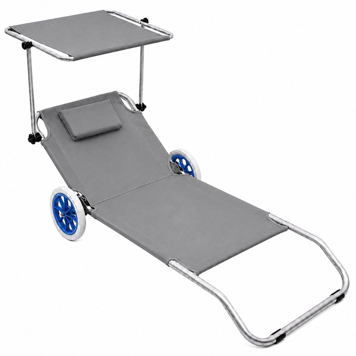 Garden Beach Deckchair On Wheels With Folding Canopy Metal Gray