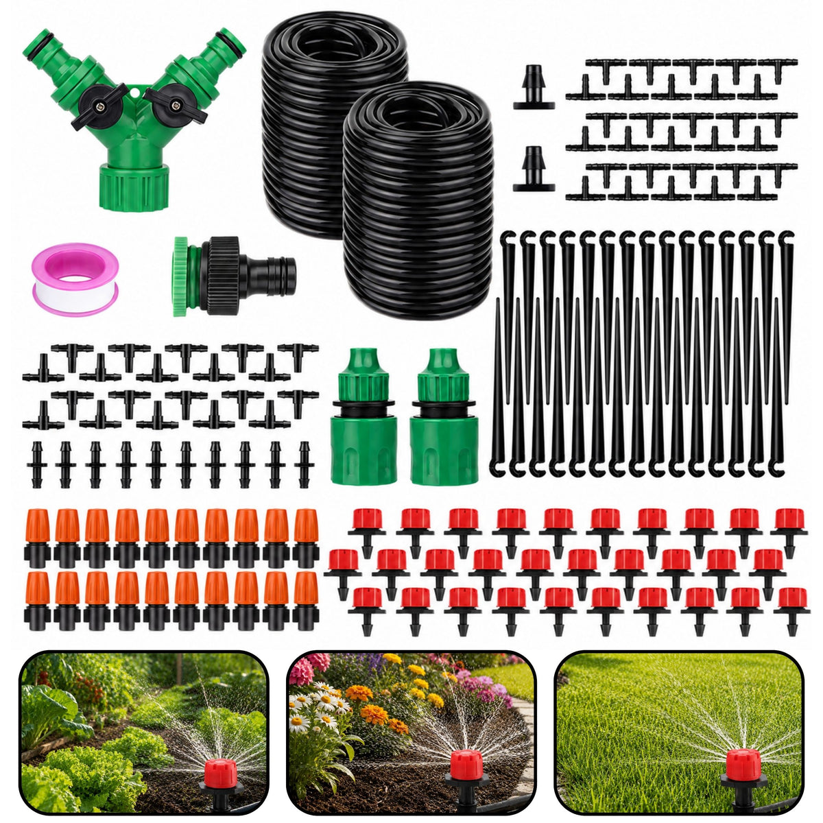 Uathoibríoch Córas Uisciúcháin Drip Gairdín Socraigh 55m+15m 386pcs