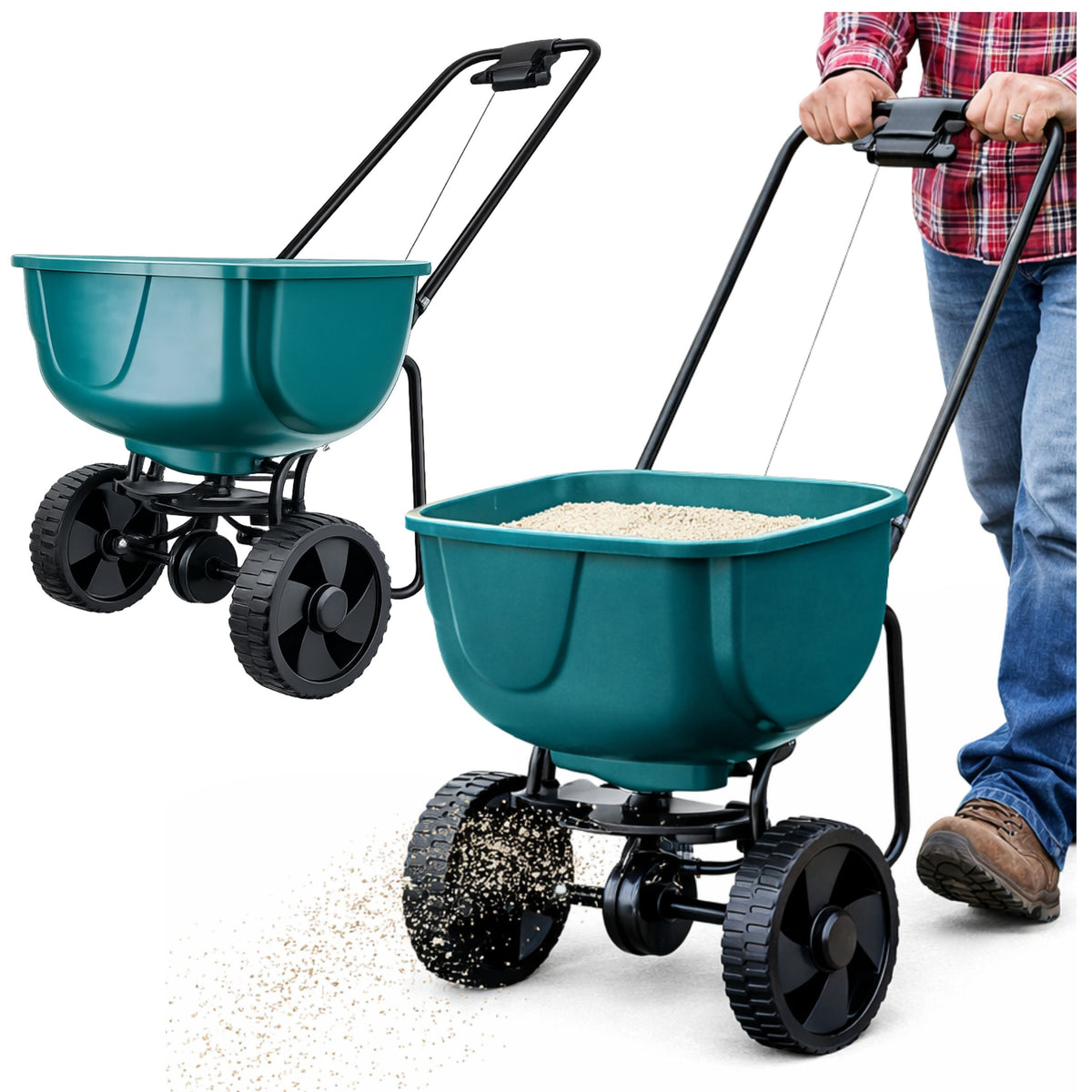 Rotary Seeder On Wheels For Fertilizing Grass Seeds Salt Sand 27l