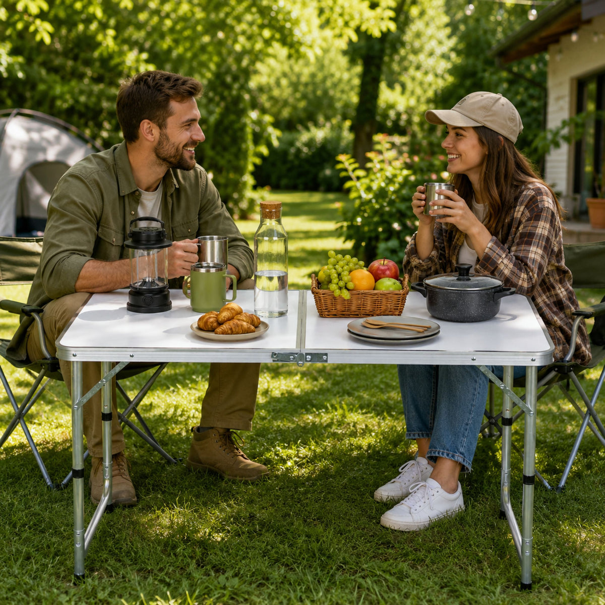 Fällbart Campingbord Höjdjusterbar resväska Vit