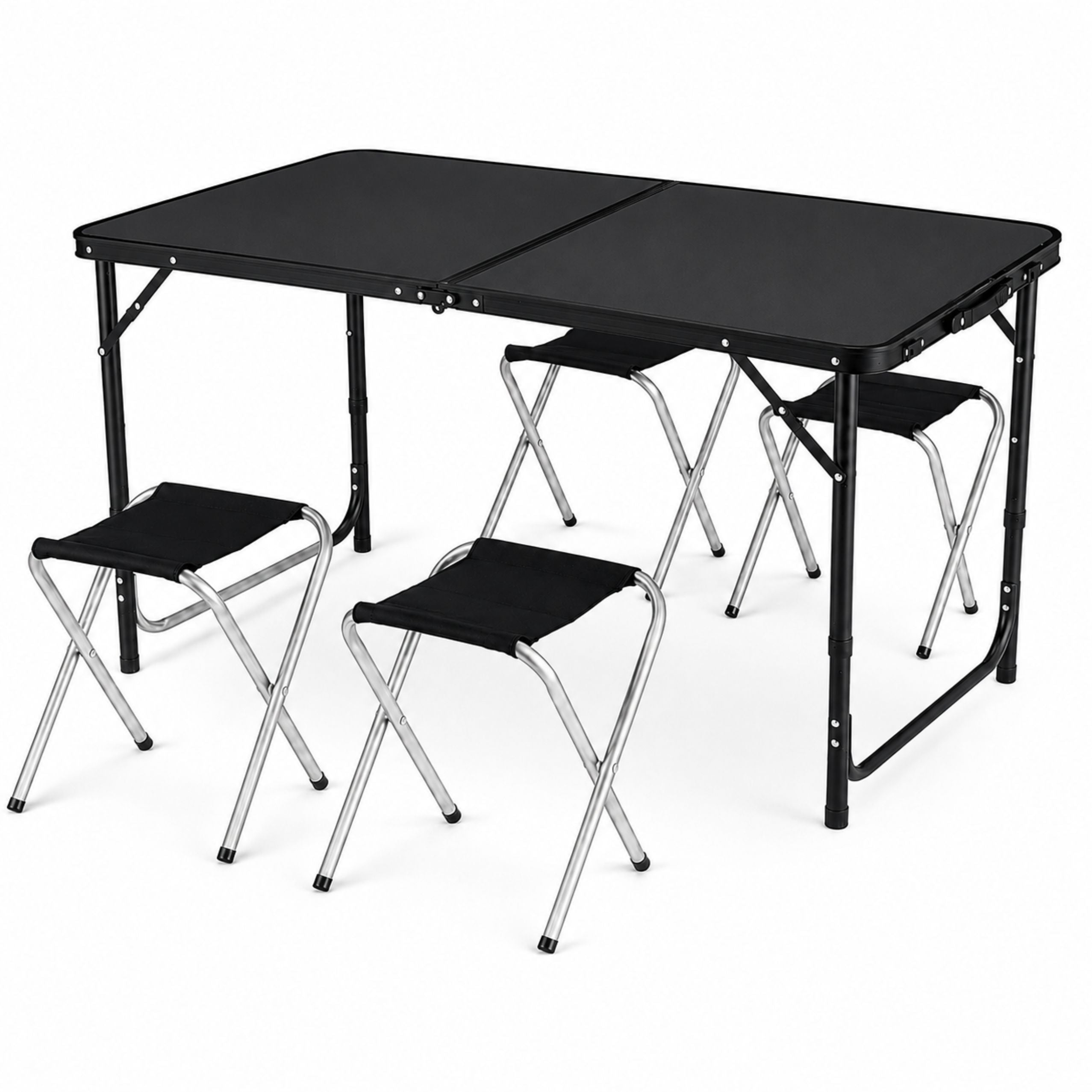 Set Of Camping Furniture Folding Table 4 Stools Black Suitcase