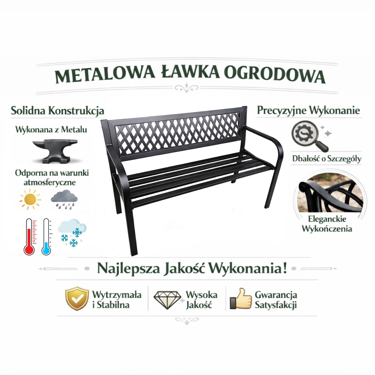 Banco de jardim terraço jardim metal 2 lugares preto 120 cm