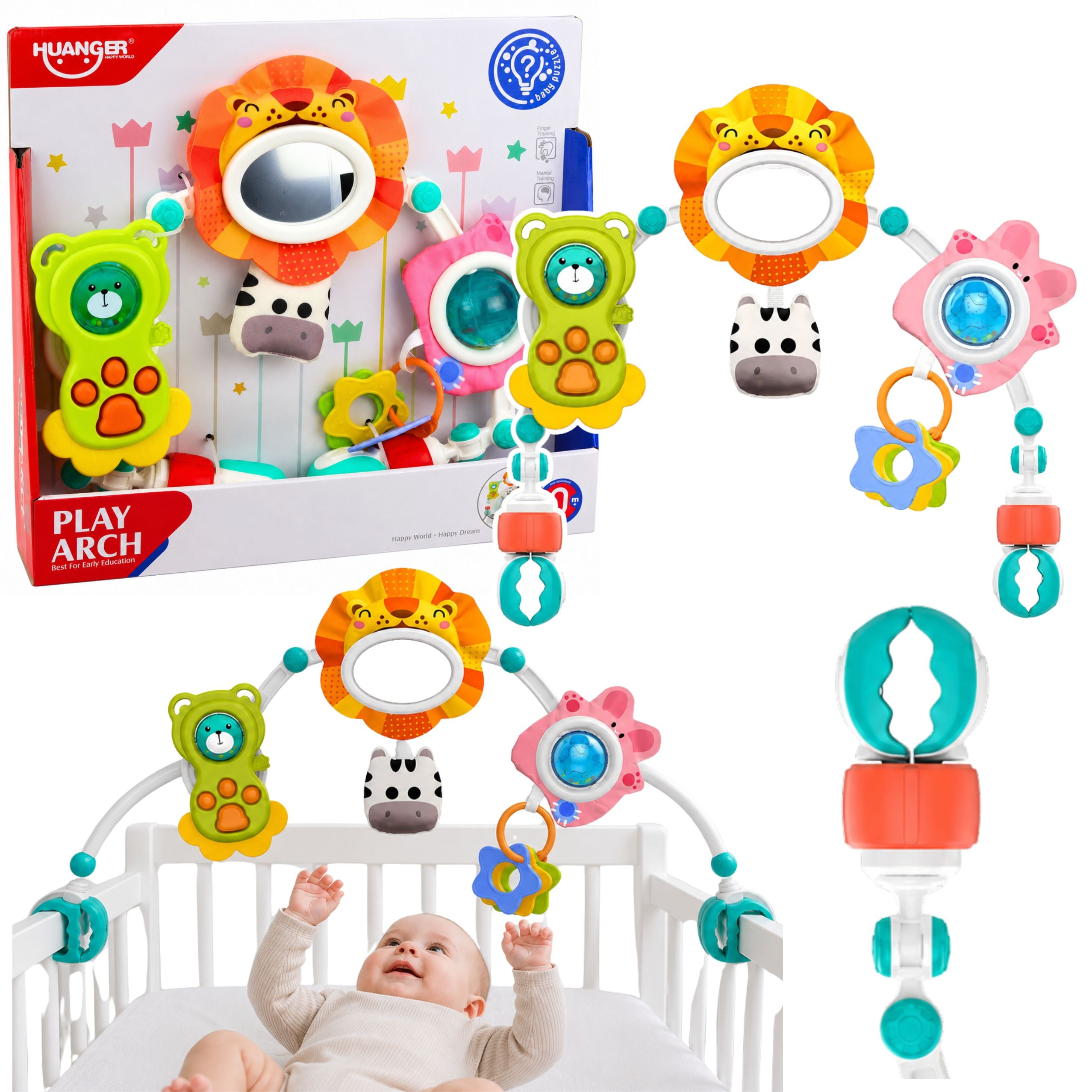Sensory Arch With Lion For Crib Car Seat Stroller Mirror Rattle