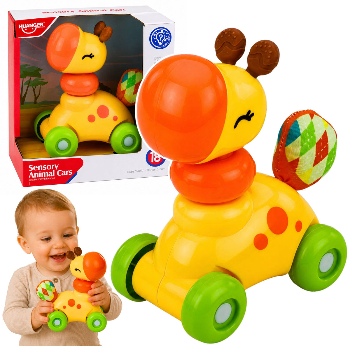 Jouet sensoriel interactif girafe voiture pour tout-petits jaune