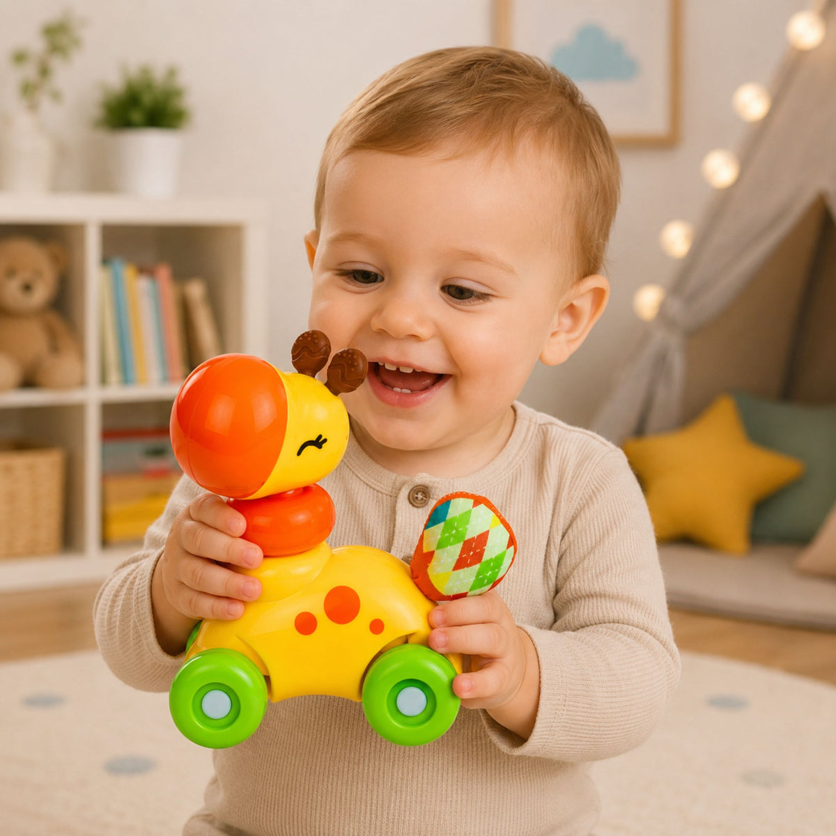 Jouet sensoriel interactif girafe voiture pour tout-petits jaune