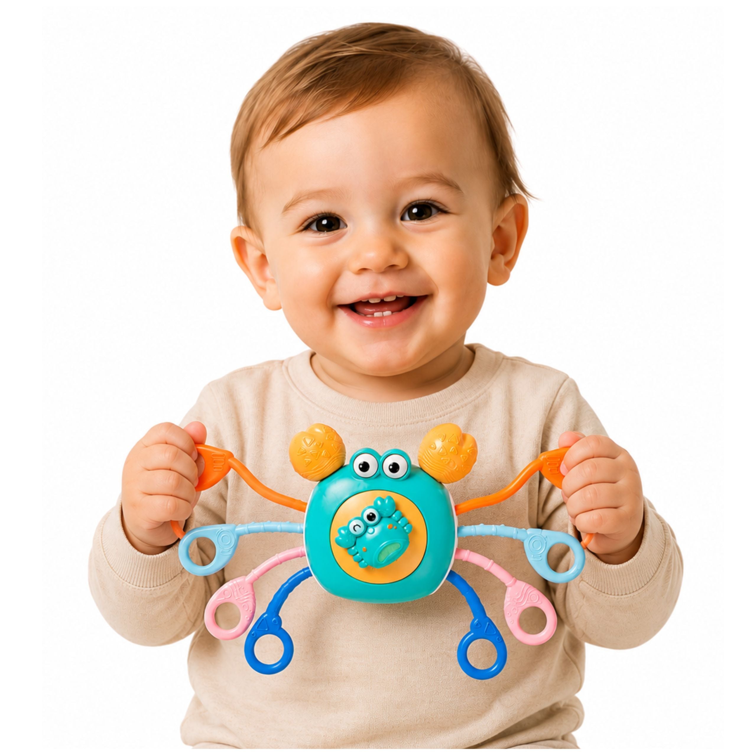 Crab Sensory Educational Toy For Toddlers Rattle Teether Blue