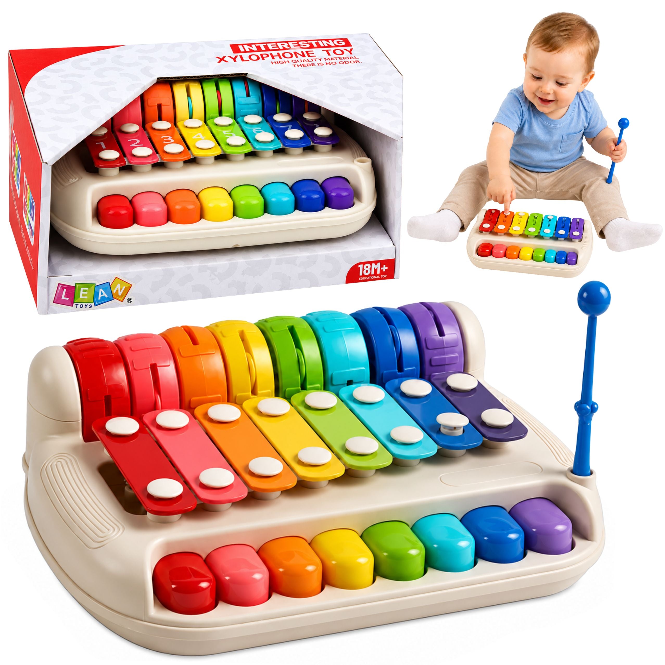 Children's Xylophone Piano Colorful Musical Instrument 2 In 1 Drumstick