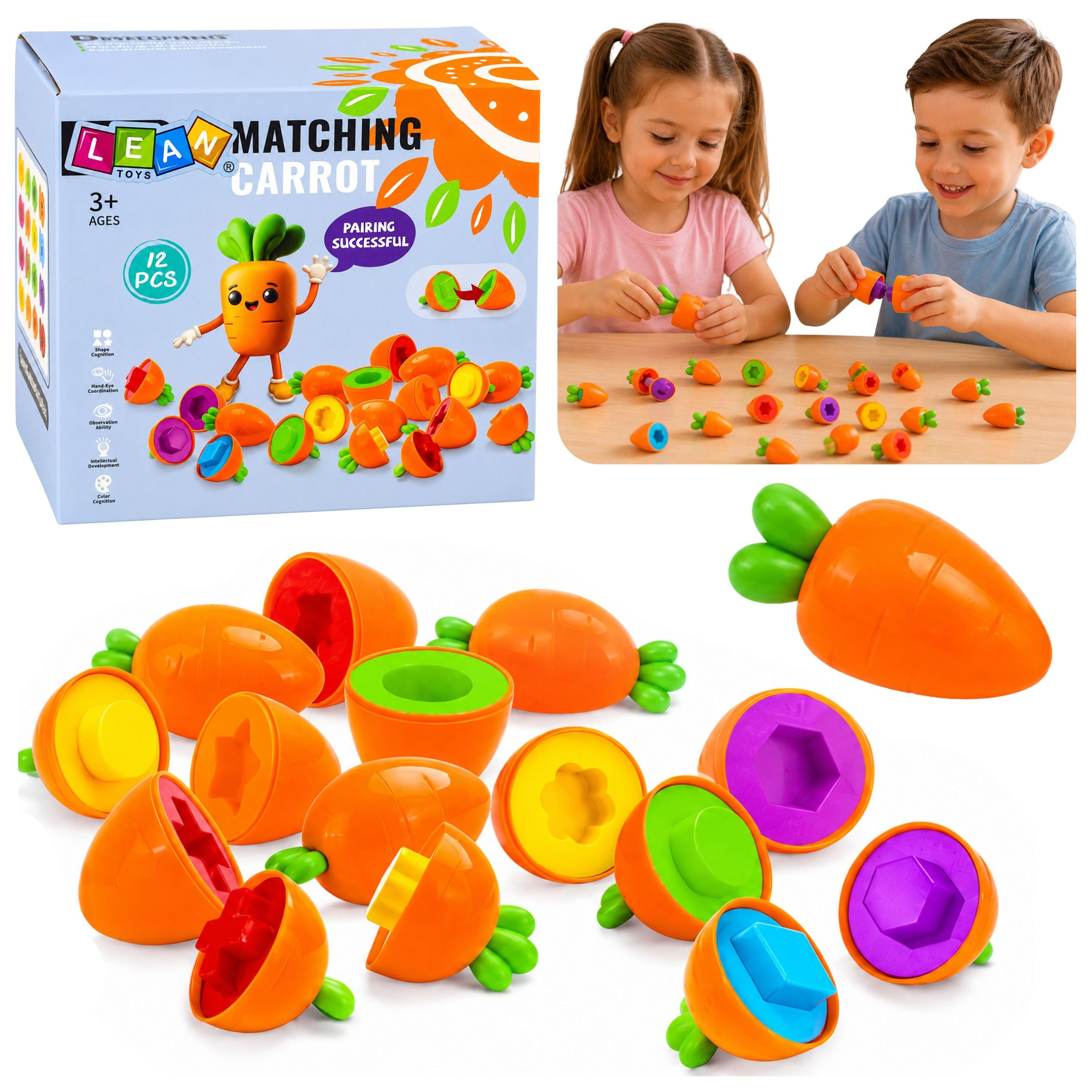 Educational Carrot Sorter Matching Shapes Colors 12 Pcs.