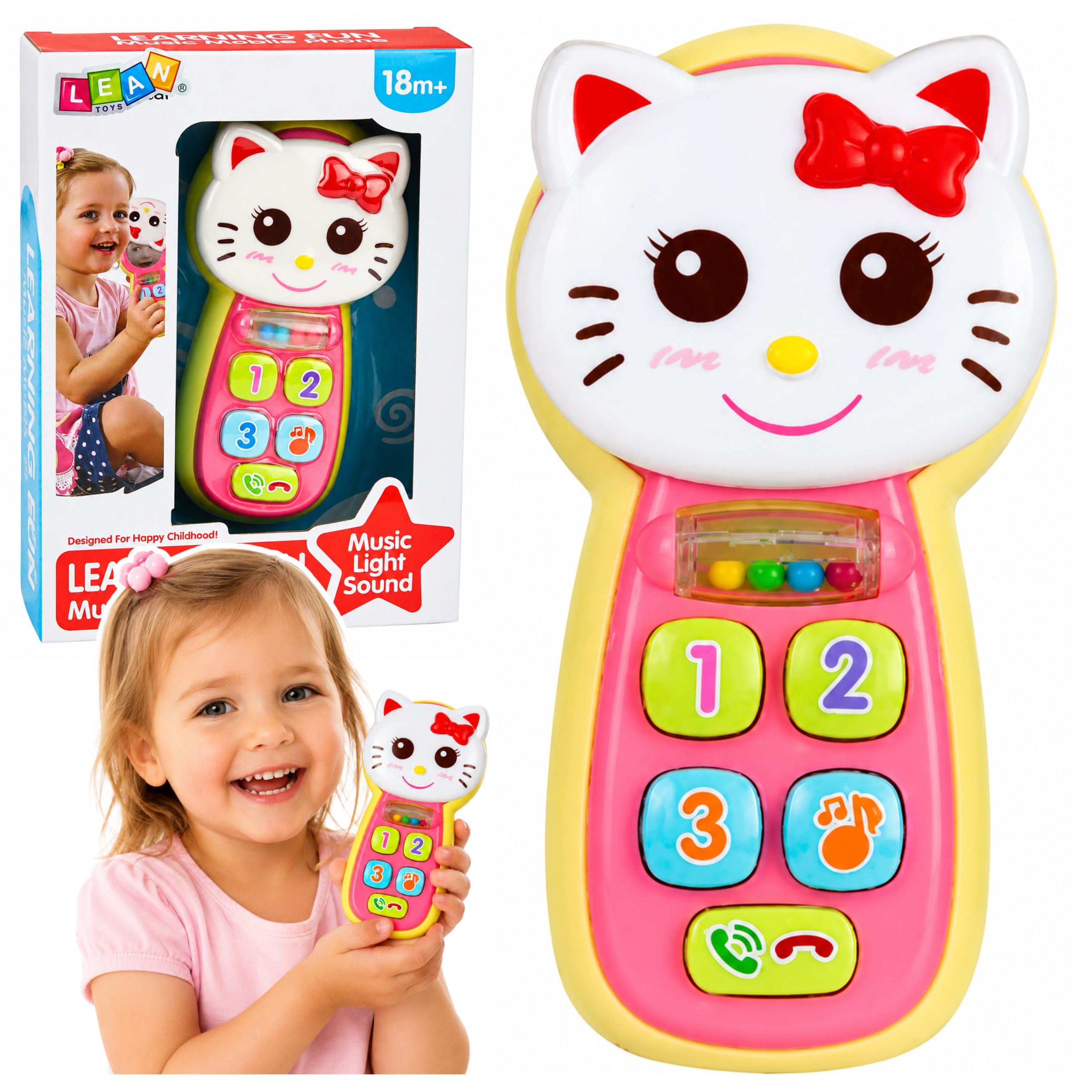 Interactive Baby Phone Kitten Mirror Rattle Lights Sound