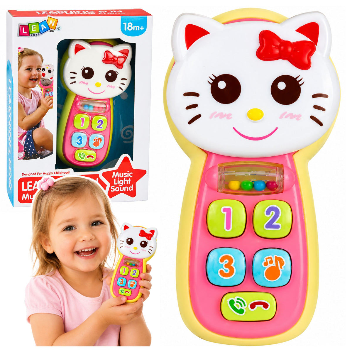 Interactive Baby Phone Kitten Mirror Rattle Lights Sound