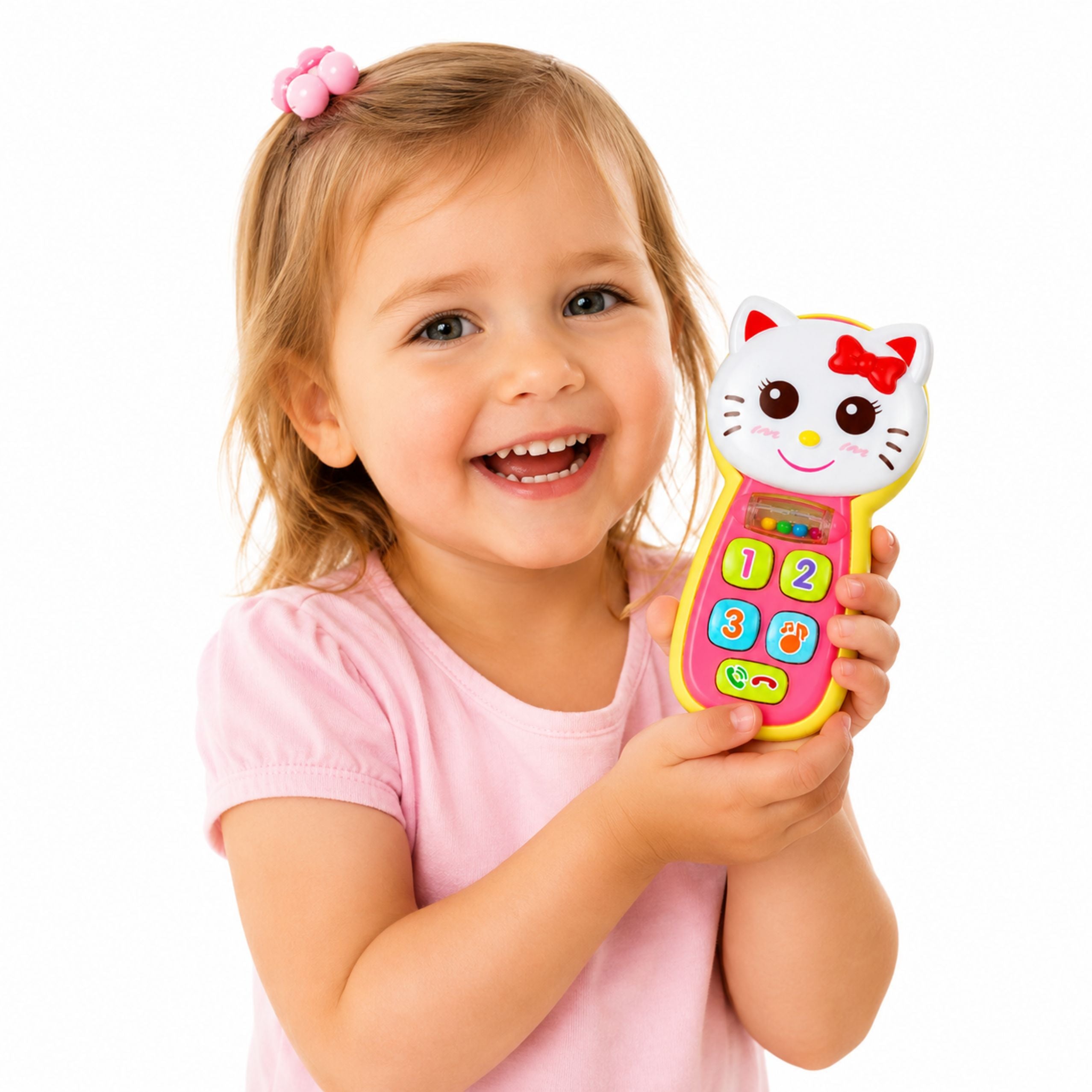 Interactive Baby Phone Kitten Mirror Rattle Lights Sound