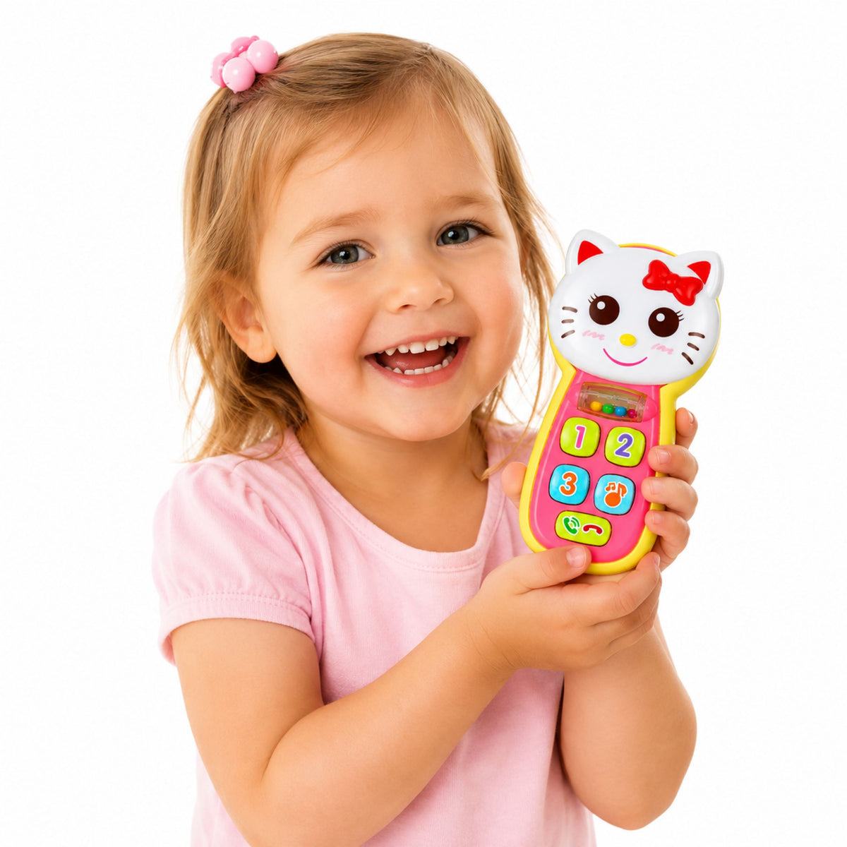 Interactive Baby Phone Kitten Mirror Rattle Lights Sound