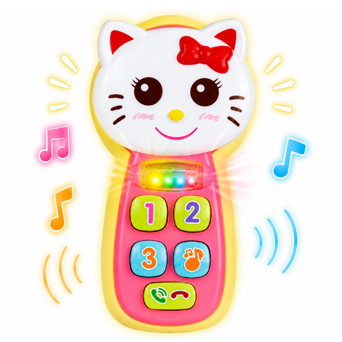 Interactive Baby Phone Kitten Mirror Rattle Lights Sound