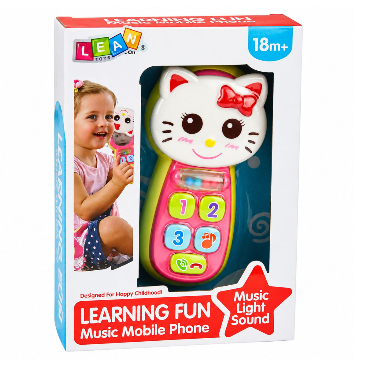 Interactive Baby Phone Kitten Mirror Rattle Lights Sound