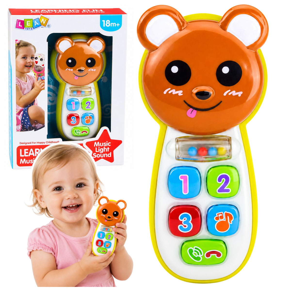 Interactive Baby Phone Teddy Bear With Mirror Rattle Lights Sounds